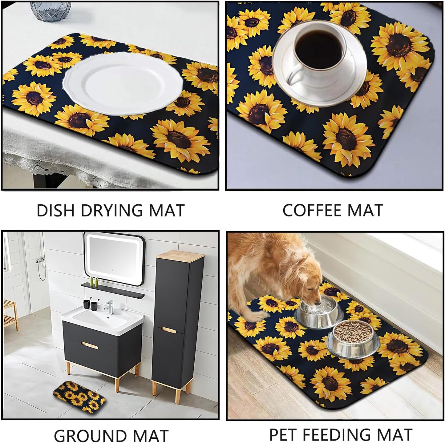 Dish Drying Mat Foldable Fall Kitchen Drying Mat Absorbent Sink Mat Multi-Purpose Coffee Pad Easy To Clean,Kitchen Gadgets,sunflower decor(sunflower) (16inches*18inches)