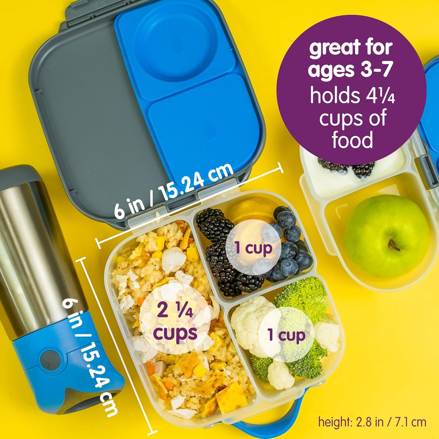 b.box Mini Lunch Box (2-pack), Bento Box for Kids Snack Container with 2 Leak-Proof Compartments, Reusable Snack Containers with Lids, BPA Free Kids Lunch Box, 4 1/4 Cup (Emerald Forest+Ocean Breeze)