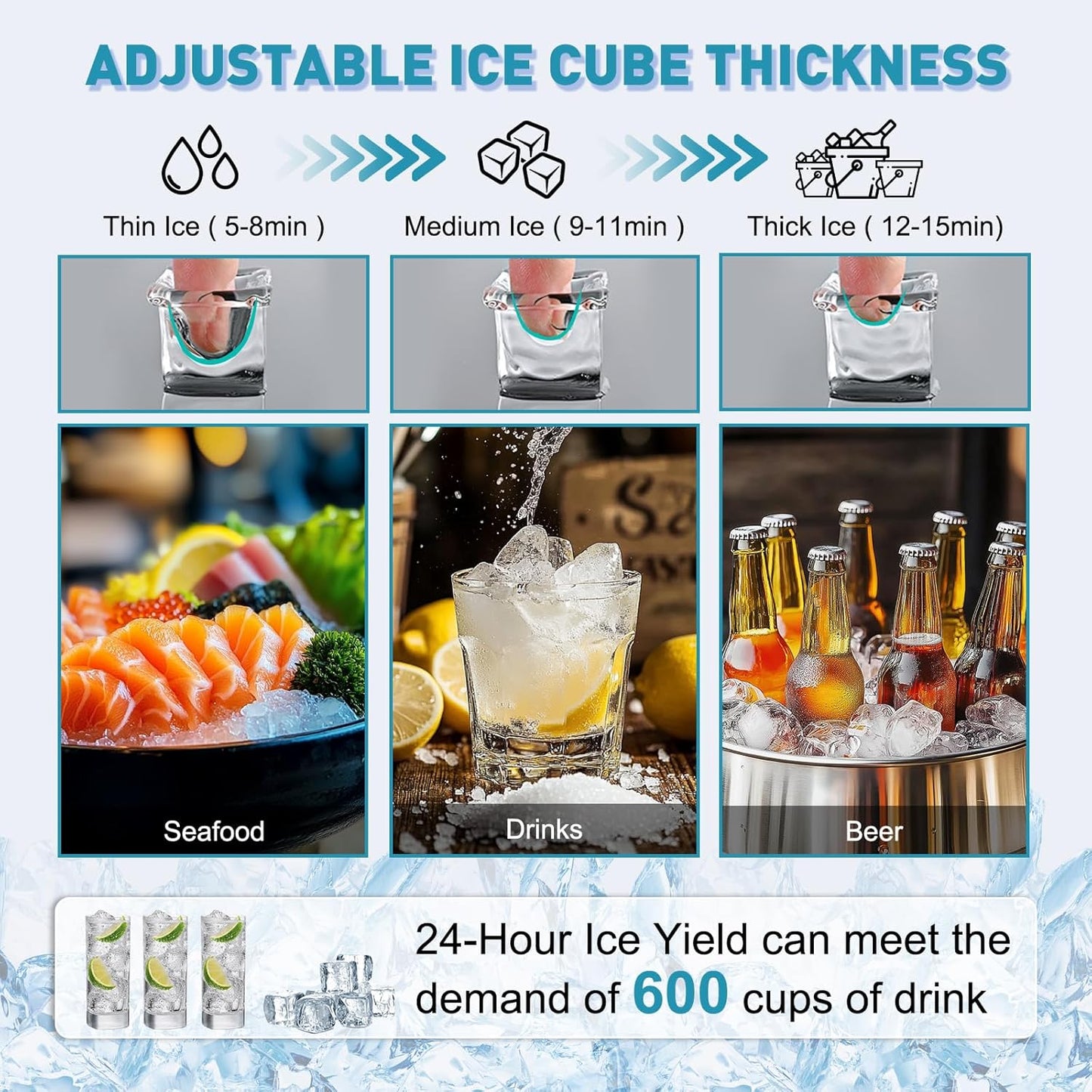 Commercial Ice Maker Machine, 175Lbs/24H with 45Lbs Storage, 55Pcs Clear Ice Cubes in 8-15Mins, Freestanding Stainless Steel Ice Machine for Home, Bar, Party, Office - Fast Ice Making & Easy to Clean