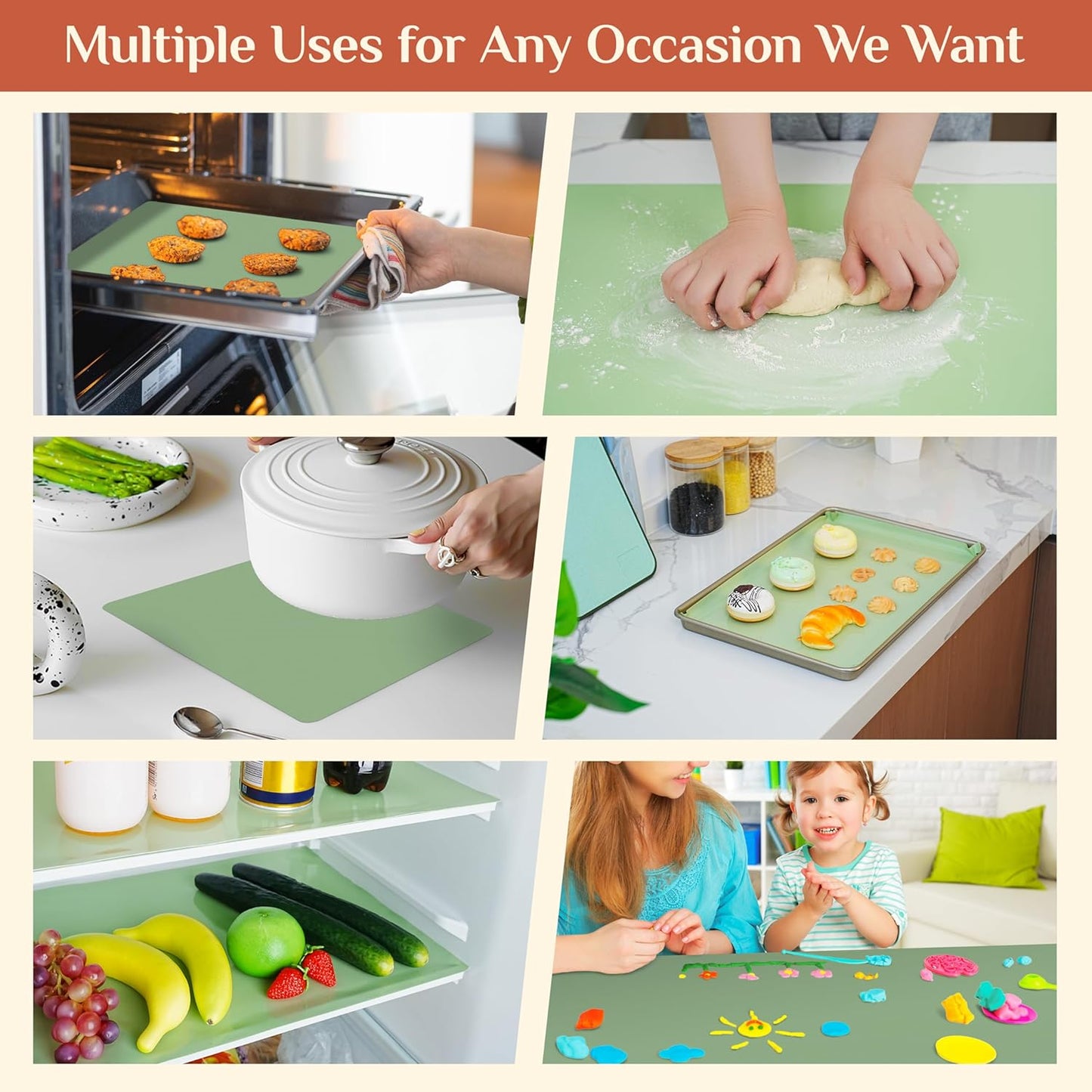 Silicone Baking Mat, 20 IN x 6 FT Free Cutting Baking Sheet,Non-Stick Reusable Dough & Pastry Mat,Non-Slip Silicone Mat Roll for Air Fryer Liner,Freeze Dryer,Oven Baking Pan,Kitchen Counter
