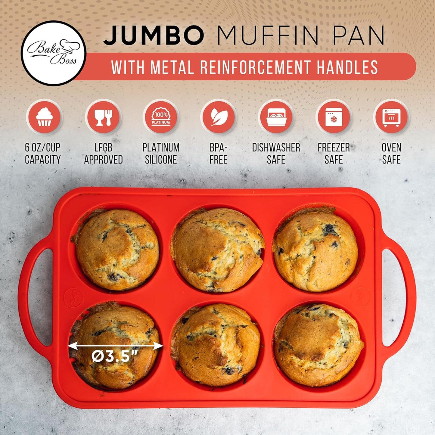 Silicone Jumbo Muffin Pan 6 Cup–Non-Stick Cupcake Pans for Baking, Heavy-Duty Large Silicone Muffin Pans for Baking, BPA-Free, Easy-Release, Oven & Dishwasher Safe