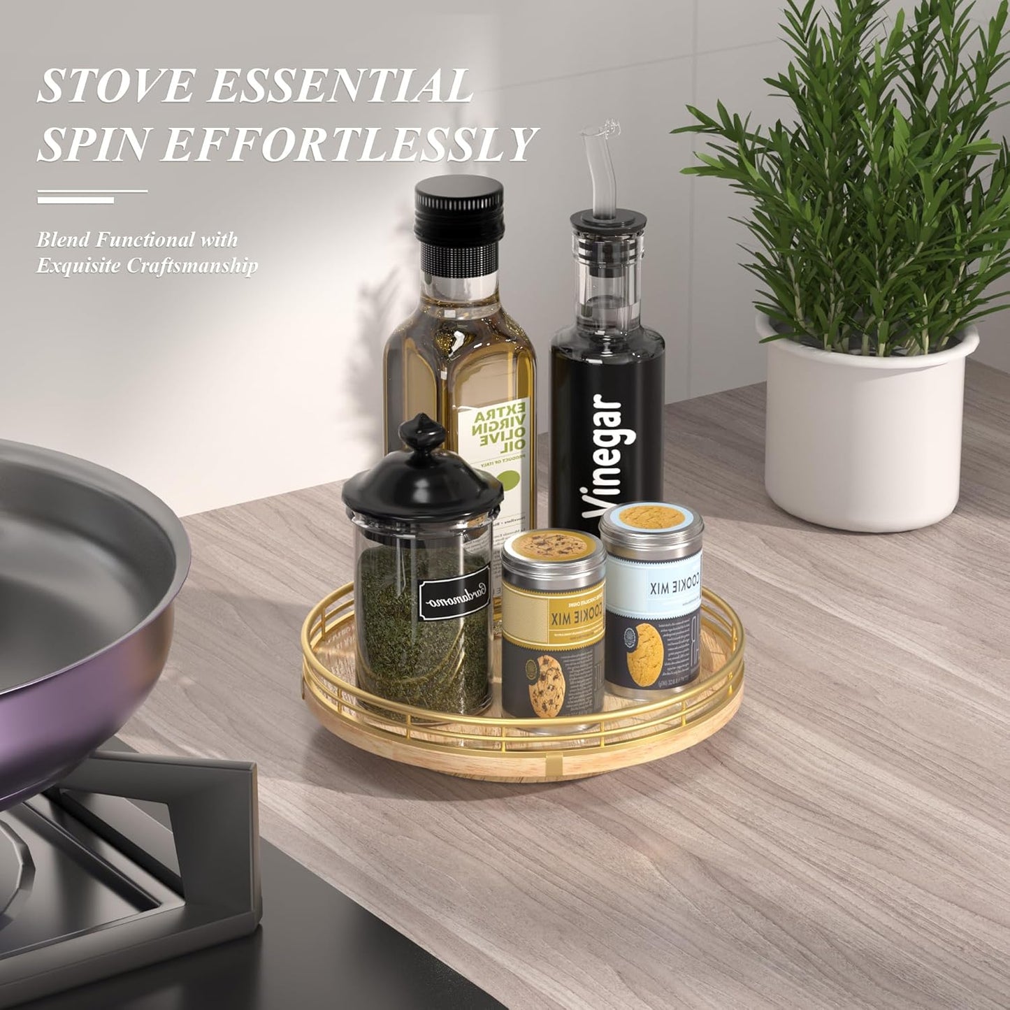 Farmhouse Oak 9" Lazy Susan Turntable Organizer for Cabinet, Round Wooden Lazy Susan Organization and Storage for Dining Table, Pantry, Kitchen, Countertop, Cupboard,Home Decor