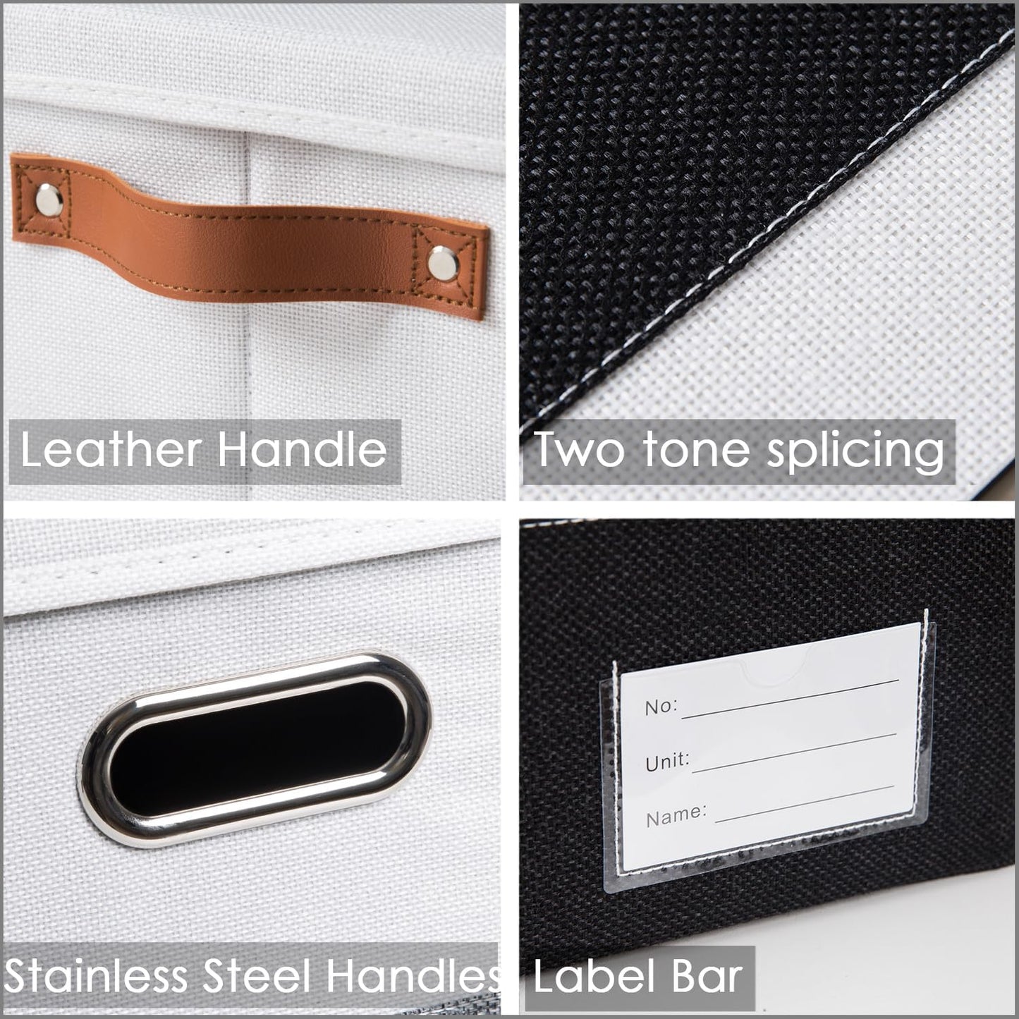 PRANDOM Foldable Storage Bins with Handles [3-Pack] Fabric Collapsible Storage Boxes Baskets Cubes Containers with Handles for Closet Living Room Bedroom (Black & White 14.9x9.8x8.3'')