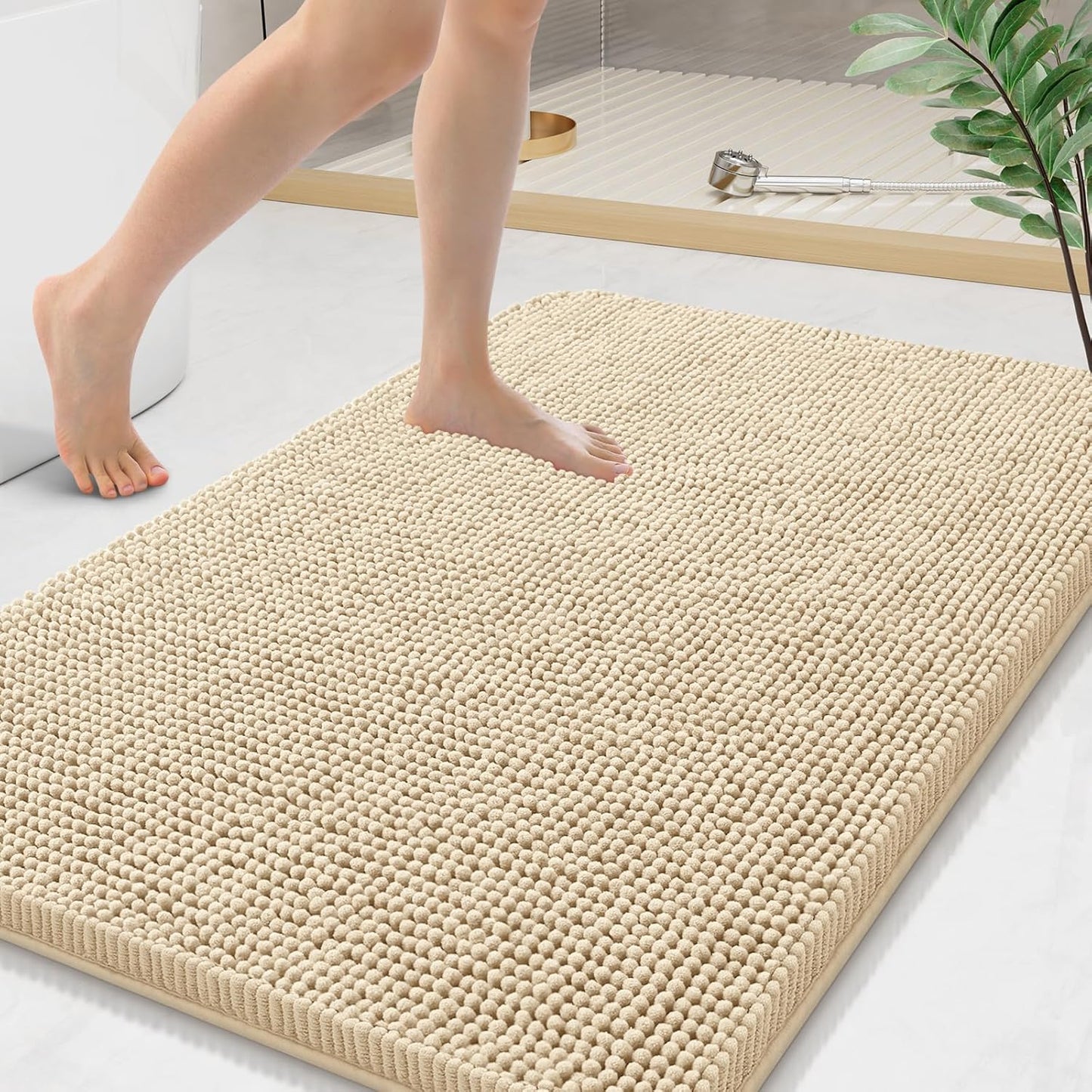 Arotive Bathroom Rugs 44x24, Extra Soft Absorbent Shaggy Chenille Bath Rugs, Machine Washable Rubber Backing Non-Slip Bath Mats for Bathroom Floor Tub and Shower, Home Decor Accessories, Beige