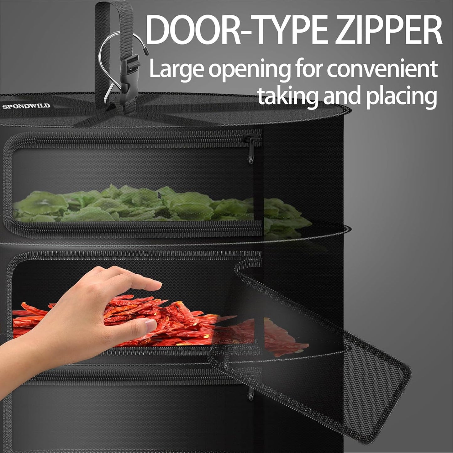 Herb Drying Rack Hanging Mesh Net,Large 8+1 Layer Plant Drying Rack with Door-Type Zipper & Closed Storage Compartment for Folding Basket Dryer Fiting in Grow Tents,Garden Outdoor