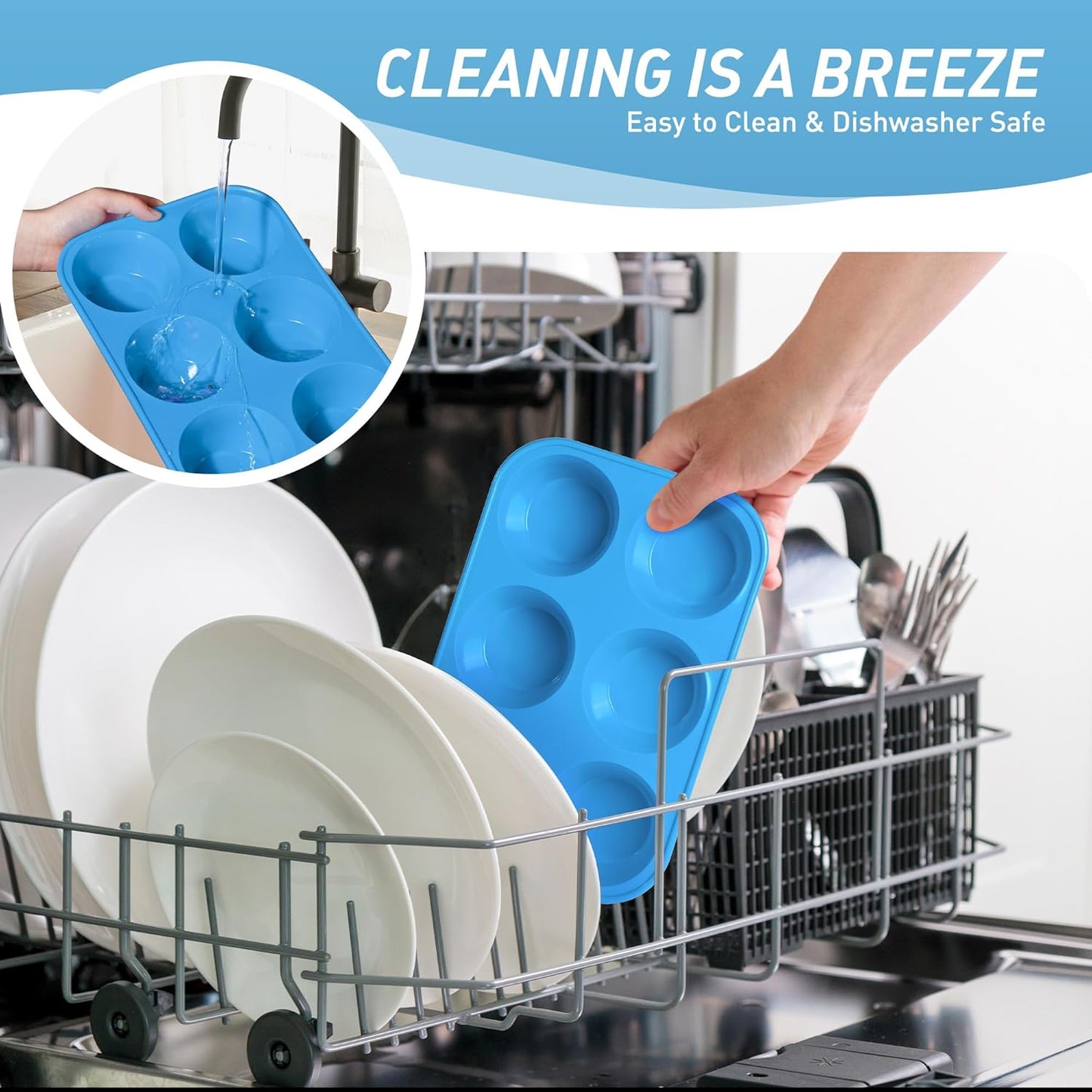 2 Pack 6 Cups Jumbo Muffin Pan with Metal Reinforced Frame Silicone Molds Cupcake Cake Baking Pans Oven Safe Silicone Molds Cookie Muffin Pan Tin Best Baking Sheets Non Toxic Clearance