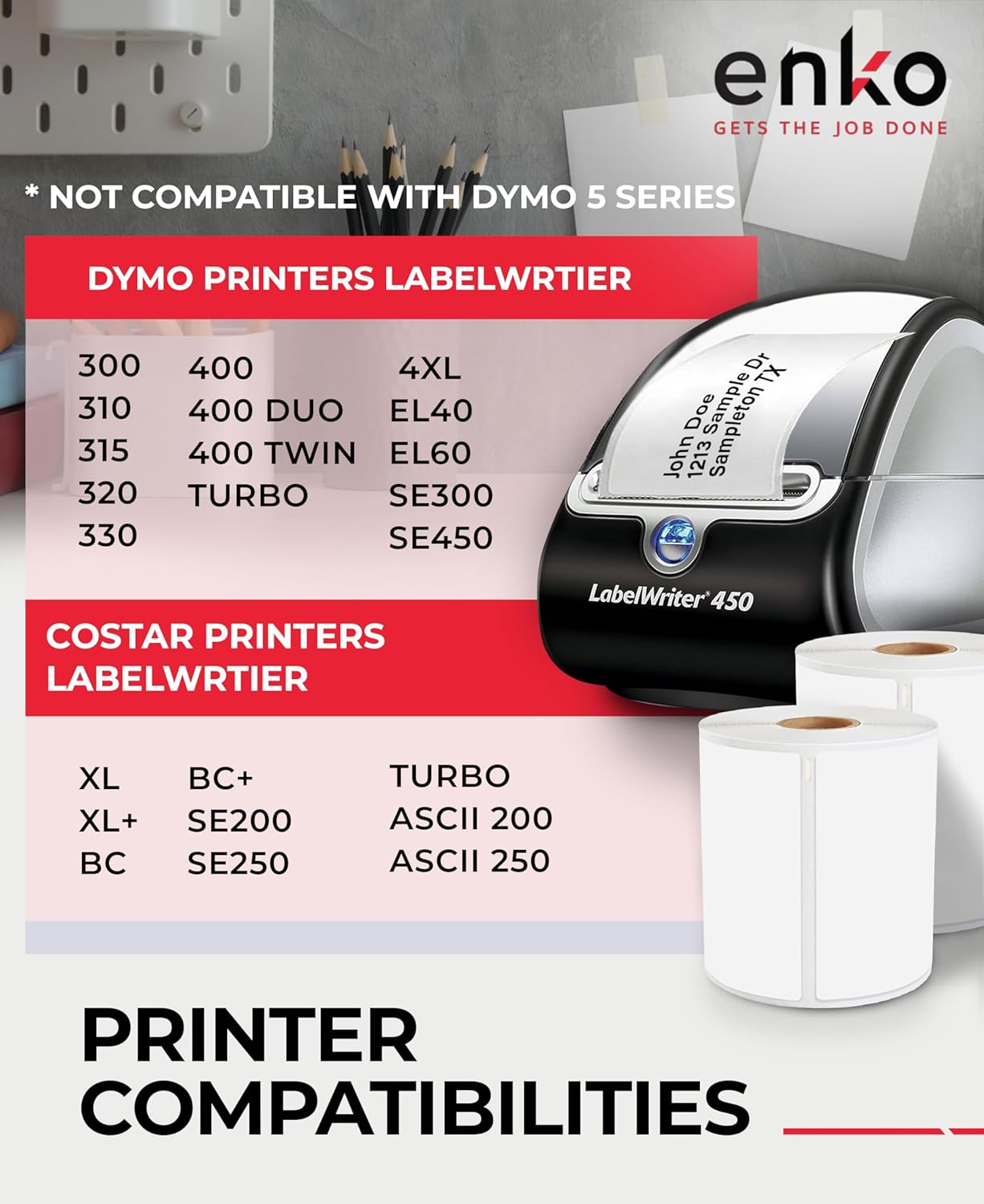 enKo Compatible Zebra 4x6 Label and Dymo Labels 1744907 - (4" x 6") Address and Shipping Labels for Dymo Labelwriter 4XL Shipping, Zebra and Desktop Direct Thermal Printers (30 Rolls, 6,600 Labels)