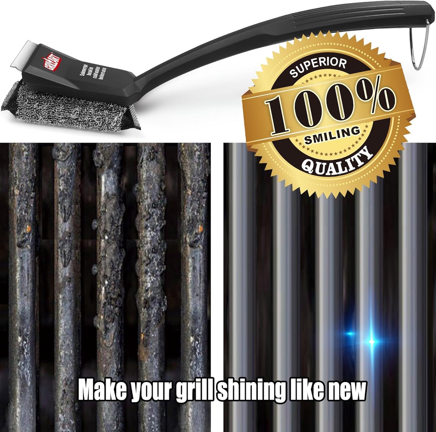 GRILLART Grill Brush Bristle Free, SteamWizards [Ultra Safe & Efficient] Grill Cleaner Brush with 1 Replacement Head, for Cast Iron and Stainless Steel Grates, BBQ Grill Brush for Outdoor Grill