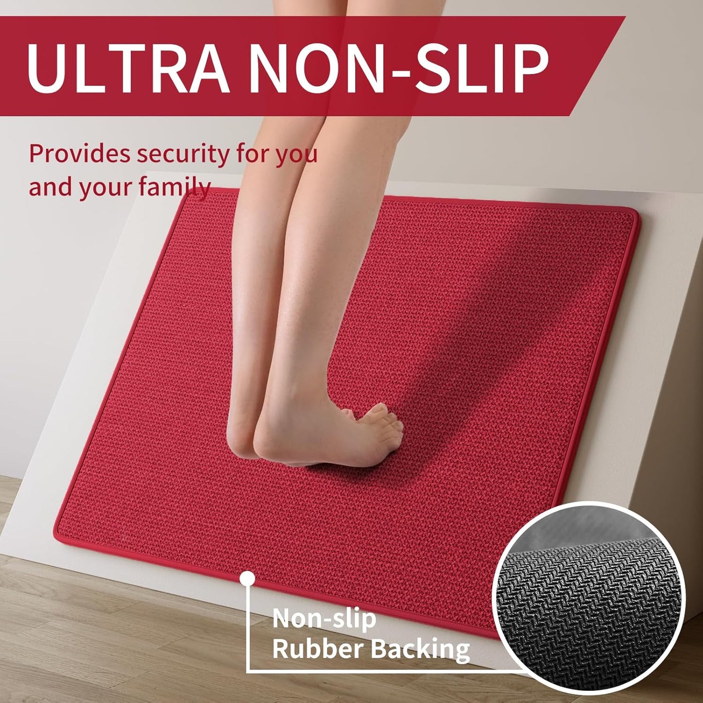 Kitchen Mats for Floor, Super Absorbent Kitchen Rugs Non Slip Washable, Soft Imitation Linen Braided Kitchen Runner Rug, Standing Mat Kitchens Sink Mat, Easy to Clean, Red 17x95