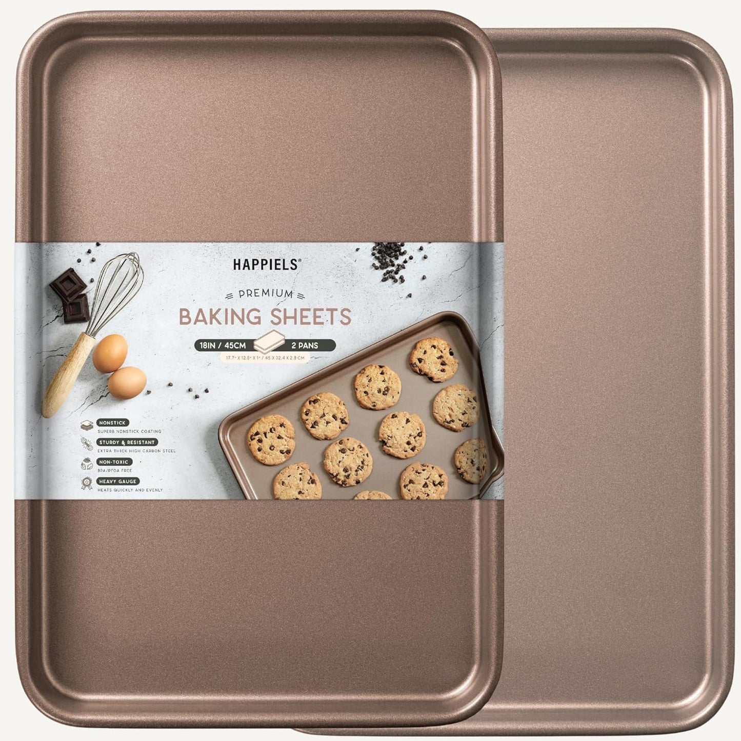 Nonstick Non-Toxic 18-inch Half Baking Sheet 2-Pack | Premium Extra Thick Sheet Pan | Warp Resistant Large Cookie Sheet