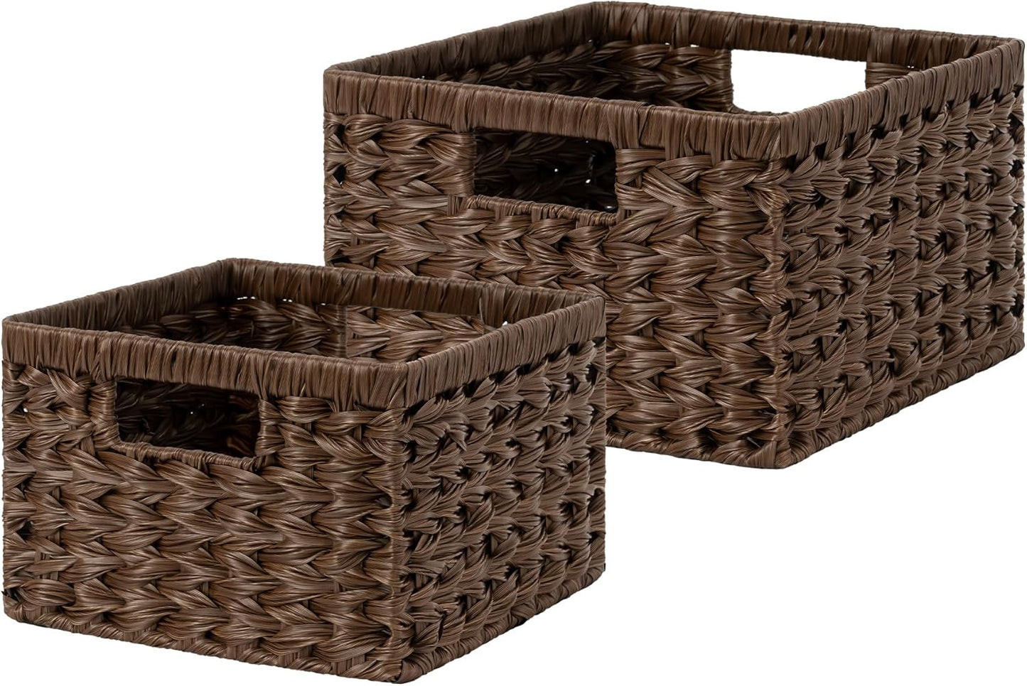GRANNY SAYS Wicker Baskets for Organizing, Storage Basket for Shelves, Square Shelf Baskets with Handles, Waterproof Woven Basket for Living Room, Baskets for Entryway, Brown