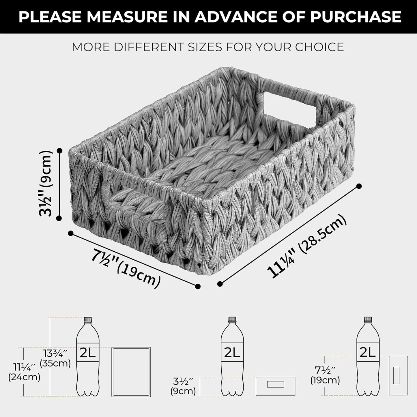 GRANNY SAYS Wicker Baskets for Storage, Waterproof Rattan Storage Baskets, Odorless Wicker Basket with Handles, Decorative Storage Containers, Gray Basket for Pantry Storage, 2-Pack