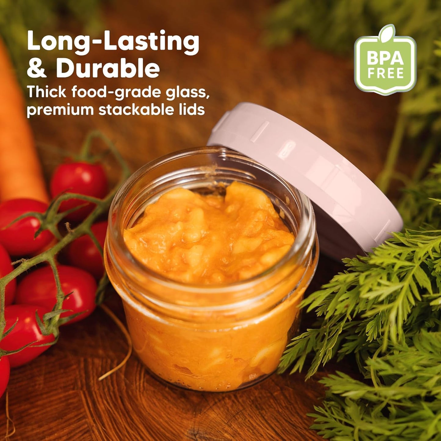 KeaBabies 6pk 4oz Glass Baby Food Containers with Lids - Leak-Proof, Microwavable Small Glass Jars, Baby Purees & Toddler Snack Storage Containers, BPA-Free, Dishwasher & Freezer Safe (Roseate)