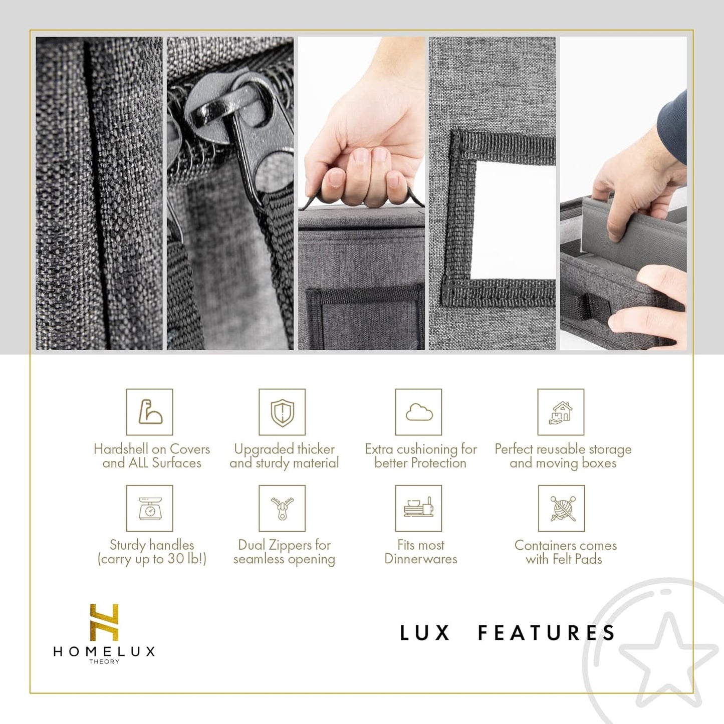 HOMELUX THEORY Champagne Flute Storage Box with Dividers, Hard Shell China Storage Containers, Heavy Duty Glassware Storage Box & Stemware Storage Container with Lid, Thick Surface, and Sturdy Handle