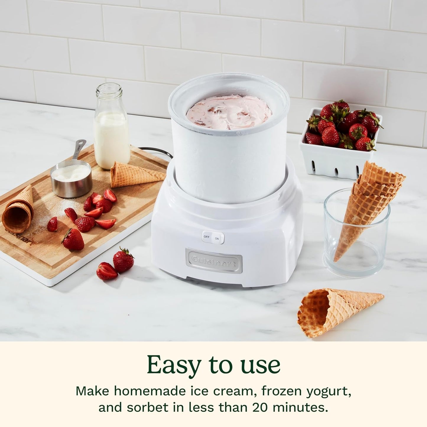 Cuisinart Ice Cream Maker Machine, 1.5 Quart Double Insulated Machine, Sorbet and Frozen Yogurt Maker, Ready in 20 Minutes, ICE-21P1, White