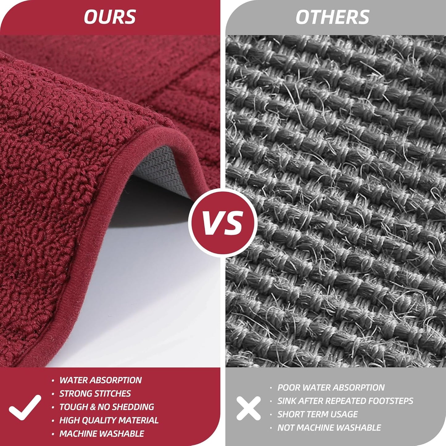 BEQHAUSE-Kitchen-Rugs-and-Mats Non Skid Washable Kitchen Mats for Floor Red Kitchen Rug Polypropylene Kitchen Mat with TPR Backing 24”x35”