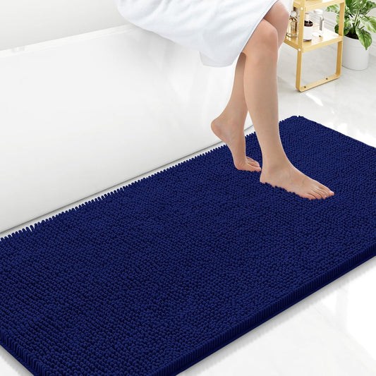 Arotive Bathroom Rugs 47x24, Extra Soft Absorbent Shaggy Chenille Bath Rugs, Machine Washable Rubber Backing Non-Slip Bath Mats for Bathroom Floor Tub and Shower, Home Decor Accessories, Navy