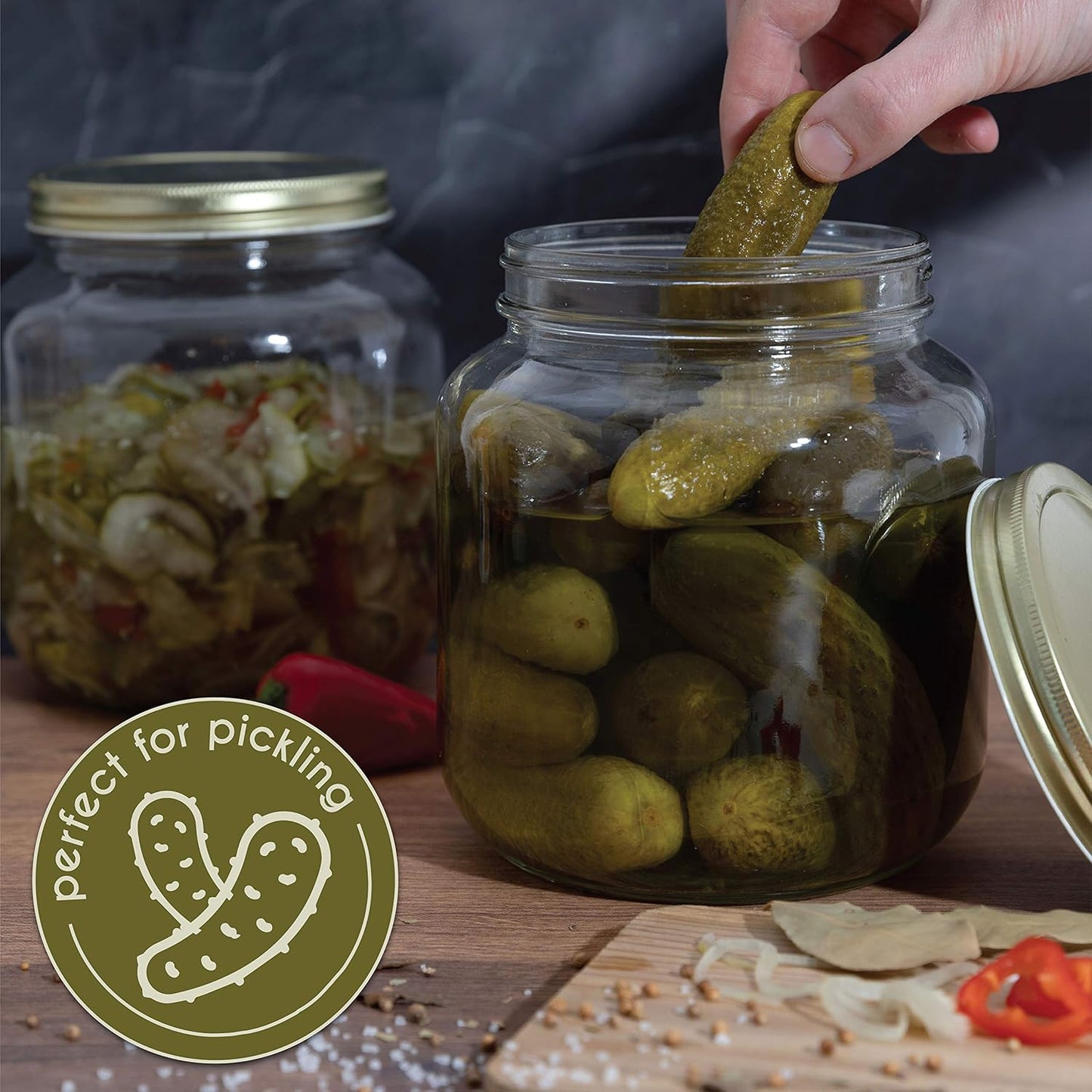 kitchentoolz 6 Pack of Glass Mason Jar Half Gallon Wide Mouth with Airtight Metal Lid - Safe for Fermenting Kombucha Kefir, Pickling, Storing and Canning Made in USA