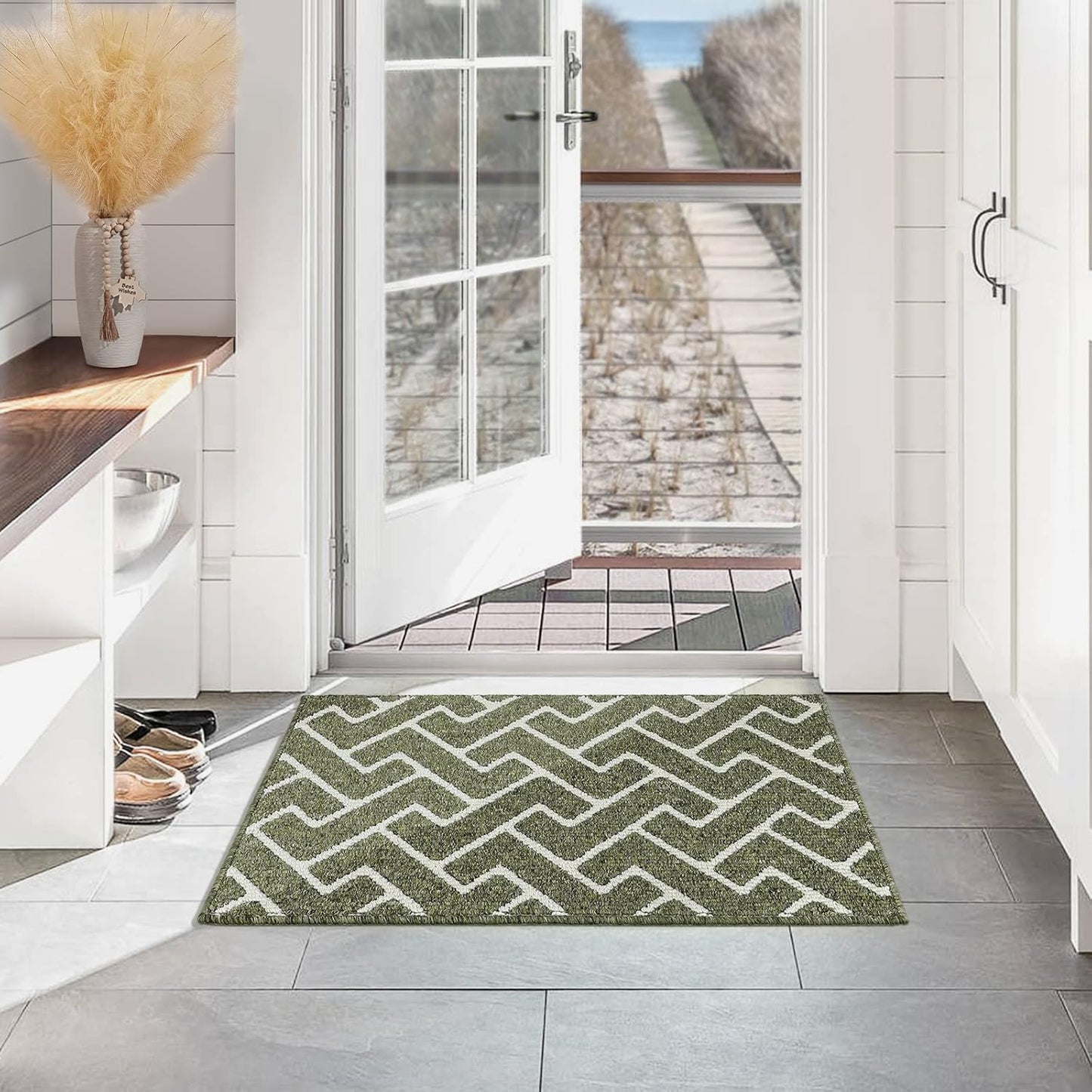 hicorfe Kitchen Rugs and Mats,Kitchen Mats for Floor,36"x59" Non Slip Runner Rug,Absorbent Resist Dirt Comfort Standing Mat Machine Washable for Entryway,Hallway,Front of Sink(Green)