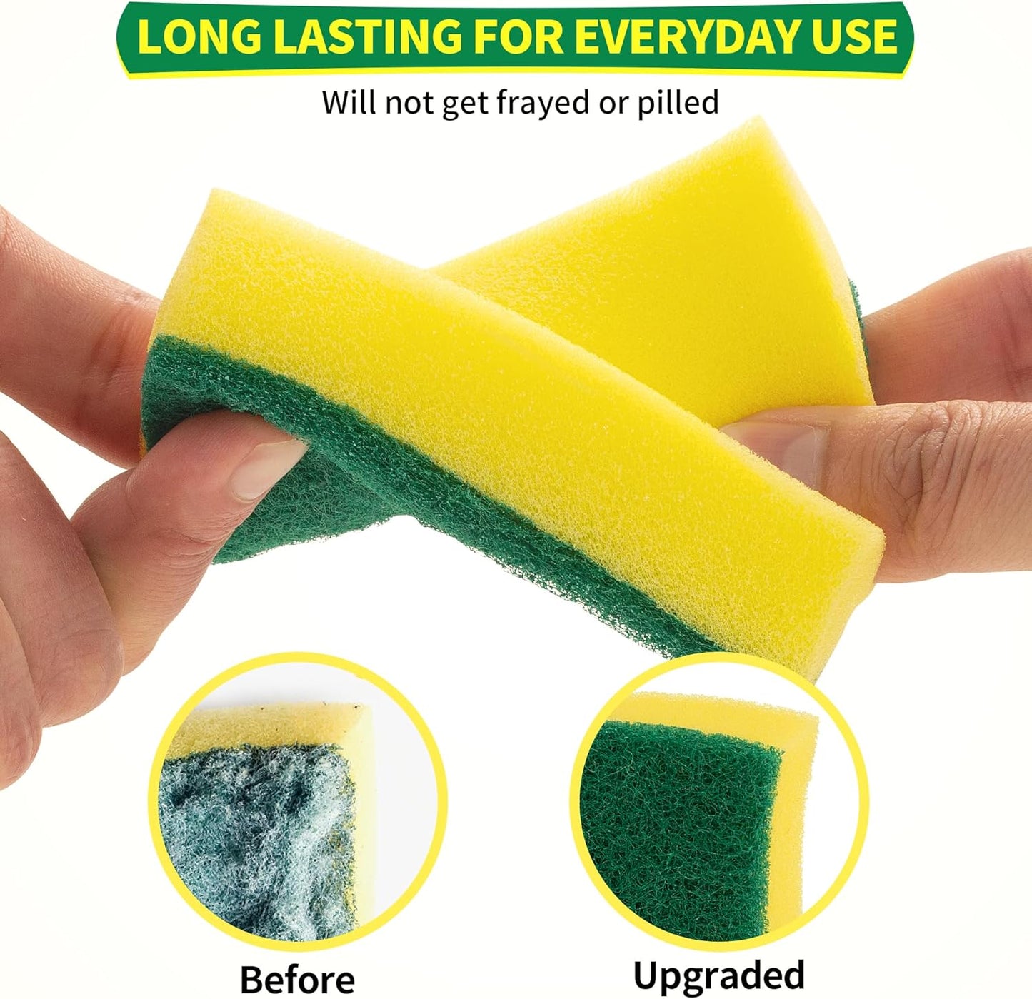 HOMERHYME Heavy Duty Scrub Sponges 24 Pack, Double-Side Design, Long-Lasting Kitchen Sponges, High Density Dish Sponge.