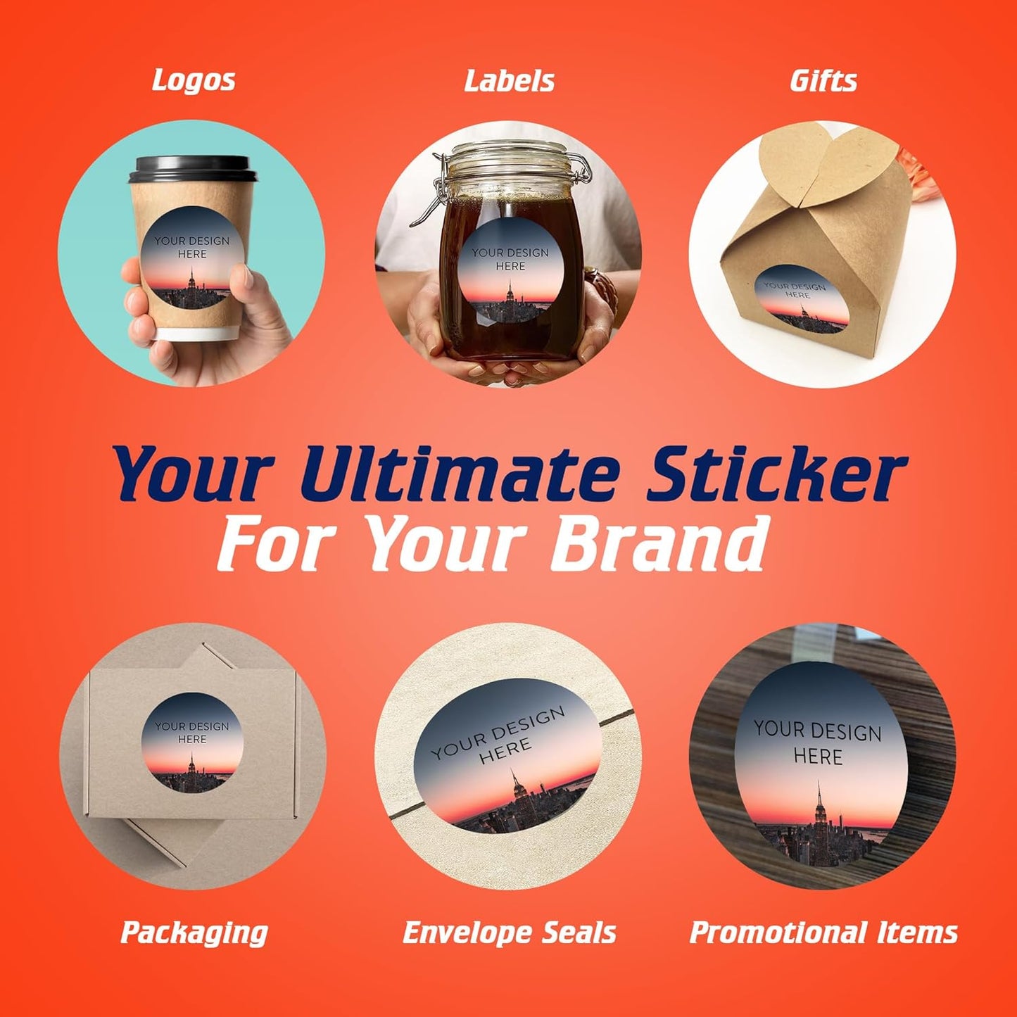 100 Custom Vinyl Stickers - Upload Your own Image, Text, Design, Logo - Personalized Logo Labels for Handmade, Packaging, Bottle, Jars, Candle, Brand Stickers (City, 4x4)