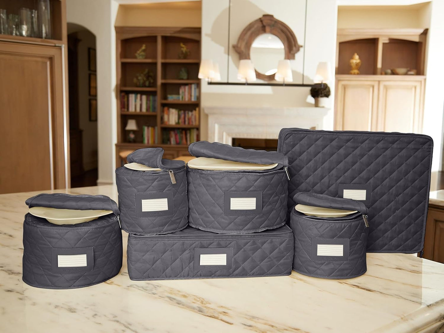 Covermates Keepsakes - Dish Storage Set - Padded Protection - ID Window - Stain Resistant - Machine Washable - China Storage, Slate