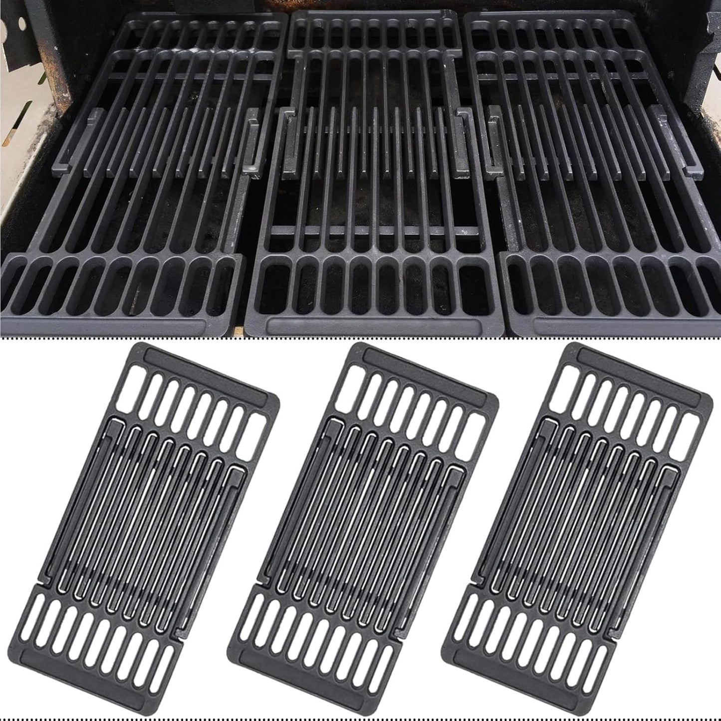 Cast Iron Cooking Grill Grates Replacement Adjustable Universal Extends from 14" to 20" Long, 8" Wide Each Adjust Expandable Cooking Grill Grids (3pack)