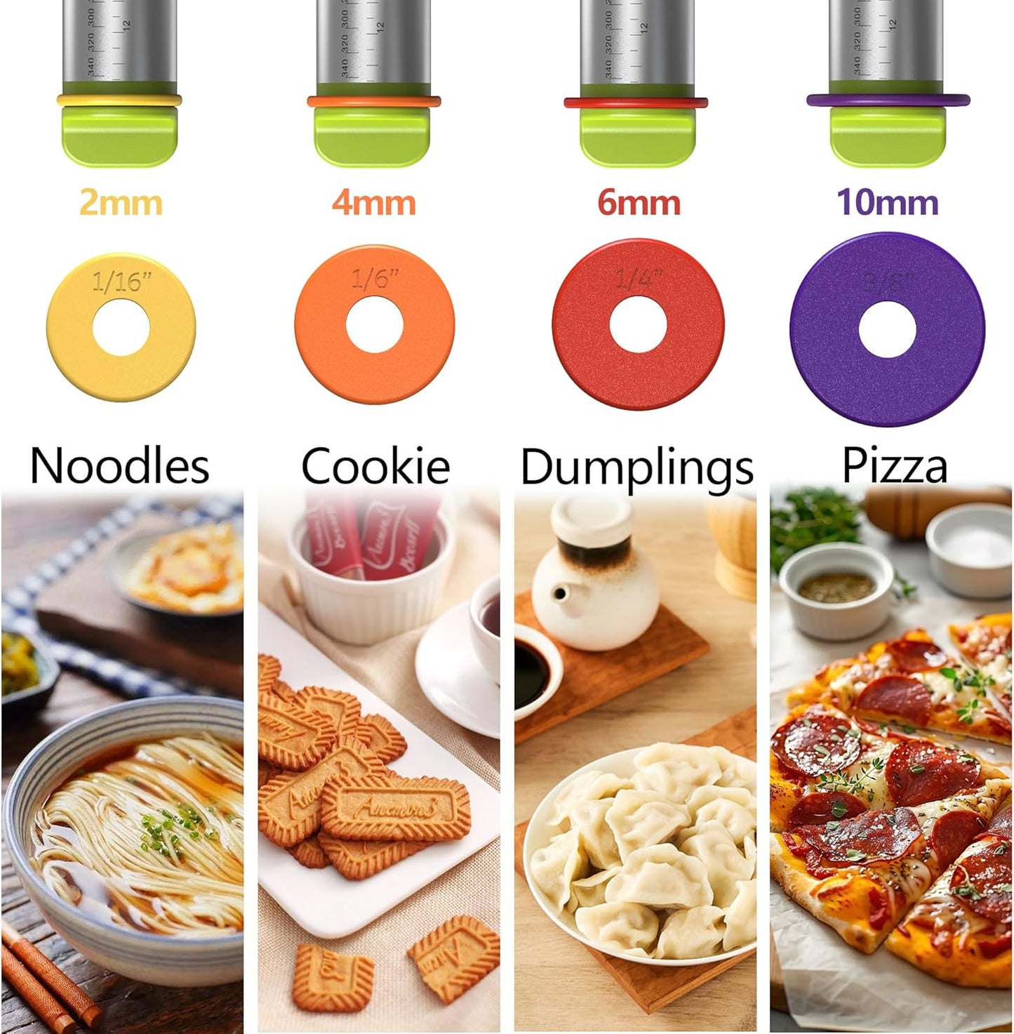 Stainless Steel Rolling Pin with Thickness Rings and Pastry Baking Mat, 13.6" Adjustable Rolling Pin Dough Roller for Baking Cookie Pizza, Comes with Large Silicone Pastry Mat and Wooden Stand