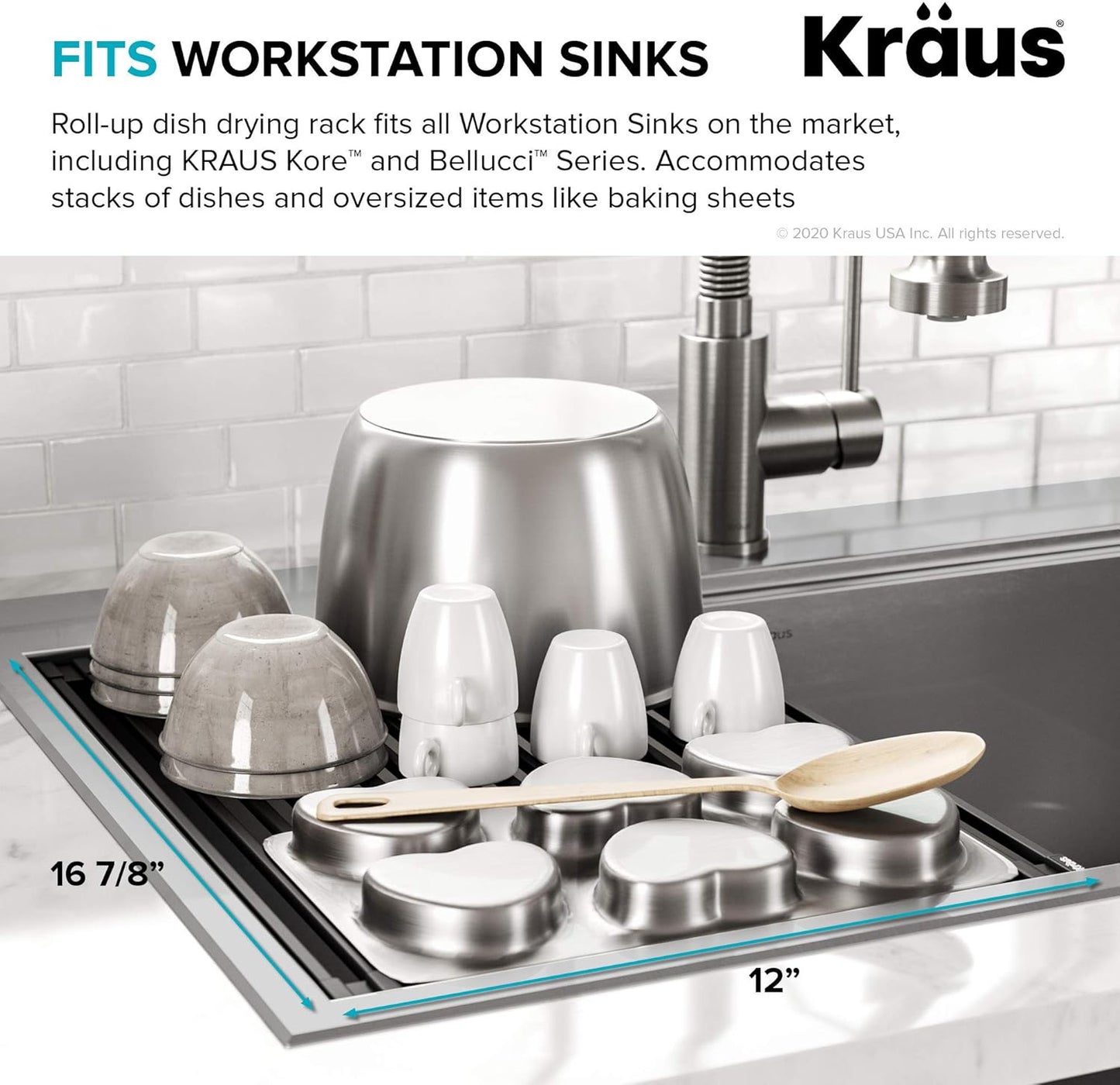 Kraus Multipurpose Workstation Sink Roll-Up Dish Drying Rack, Colander and Trivet in Black, KRM-11BL (Pack of 2)