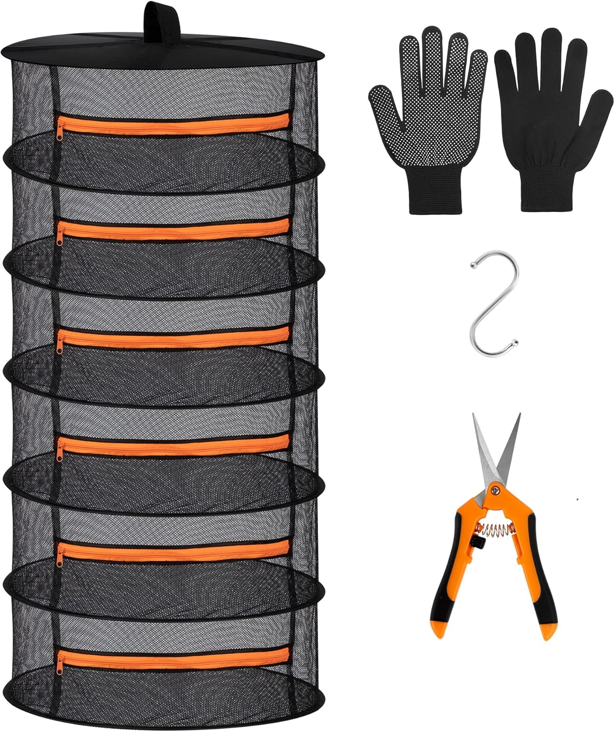 Desy & Feeci Herb Drying Rack-2ft Diameter 6 Layer Folding Mesh Hanging Basket Dryer Net with Zippers for Seeds Flowers Buds Plants Garden Outdoor Bumper Harvest(D24xH47 inch)