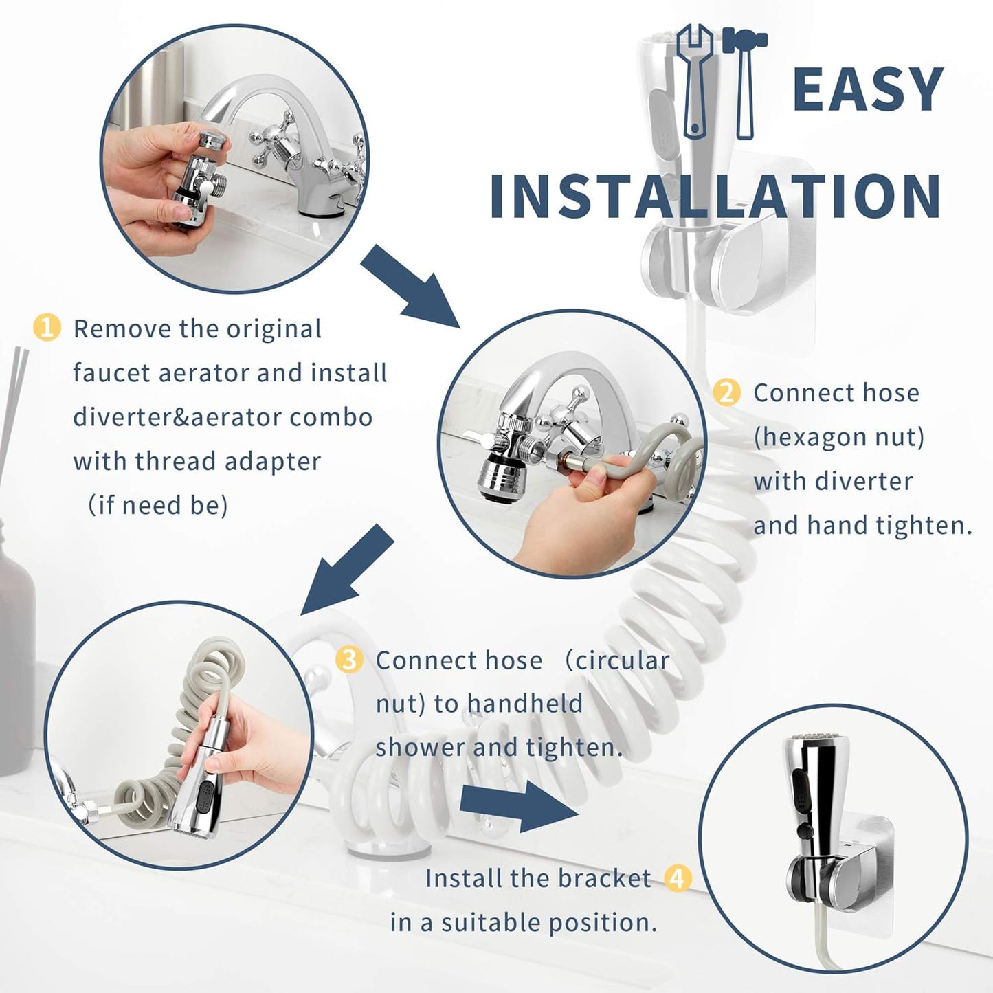 CECEFIN Kitchen Sink Sprayer Hose Attachment for Faucet, Kitchen Faucet Head Replacement w/ 79" Recoil Hose and Holder, Pressurized Water Saving Aerator & Diverter Valve, Faucet Sprayer Attachment Set