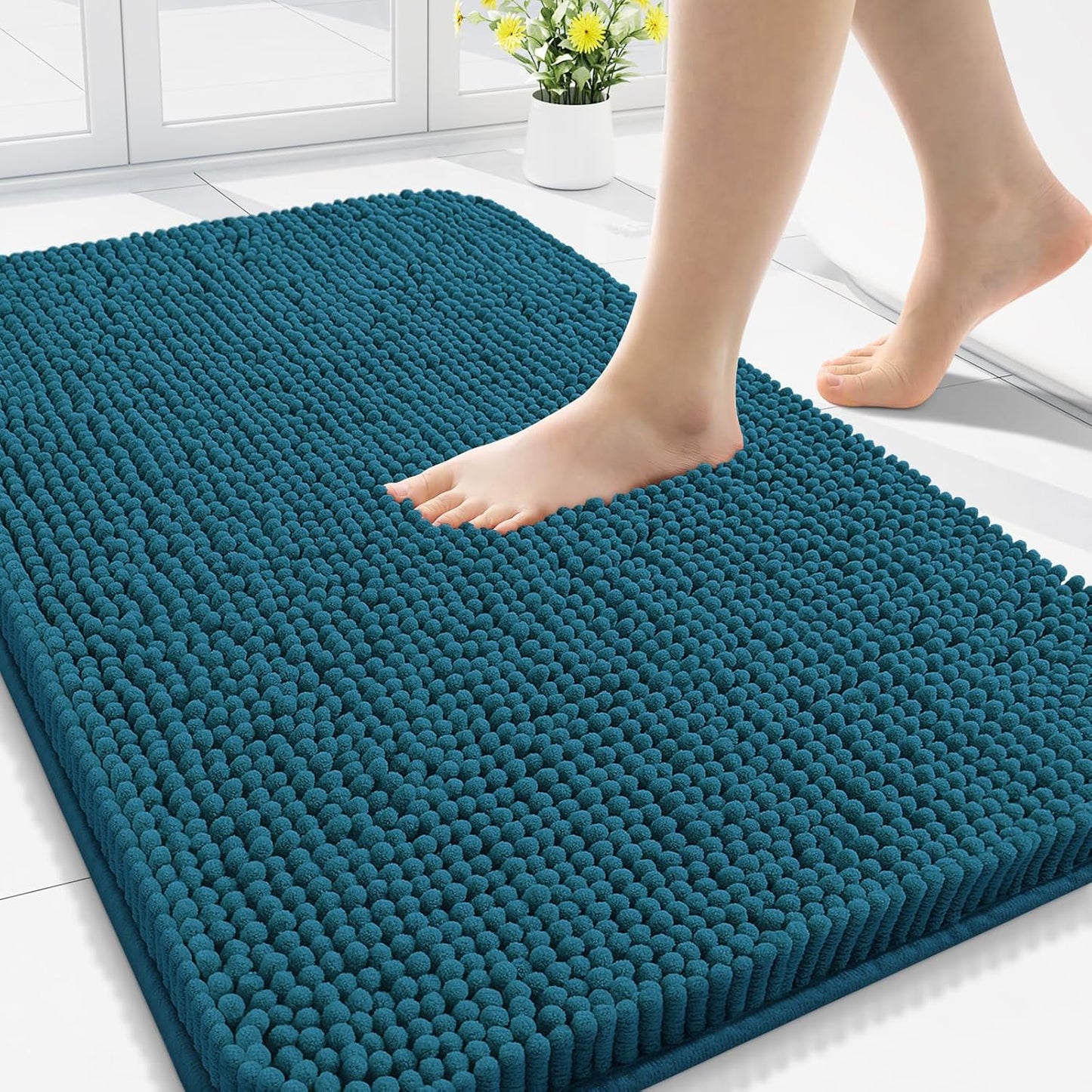 Arotive Bathroom Rugs 30x20, Extra Soft Absorbent Shaggy Chenille Bath Rugs, Machine Washable Rubber Backing Non-Slip Bath Mats for Bathroom Floor Tub and Shower, Home Decor Accessories, Peacock Blue