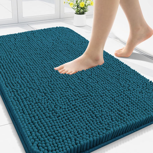 Arotive Bathroom Rugs 30x20, Extra Soft Absorbent Shaggy Chenille Bath Rugs, Machine Washable Rubber Backing Non-Slip Bath Mats for Bathroom Floor Tub and Shower, Home Decor Accessories, Peacock Blue