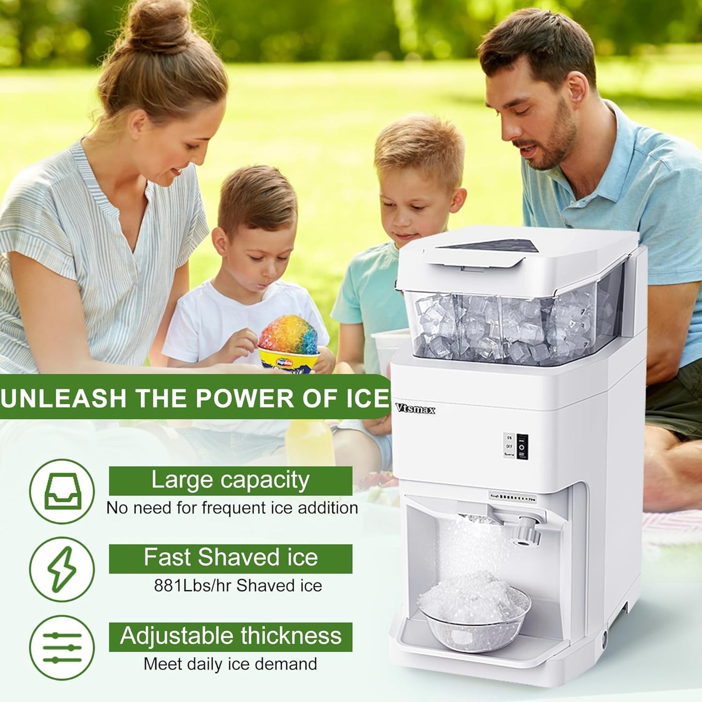 Electric Snow Cone Machine, 300W Ice Shaver Machine, Thickness Adjustable Ice Shaving Machine 881LBs/hr Rotate Speed & Strong Power for Home and Parties Events Snack Bar (6.9Qt)