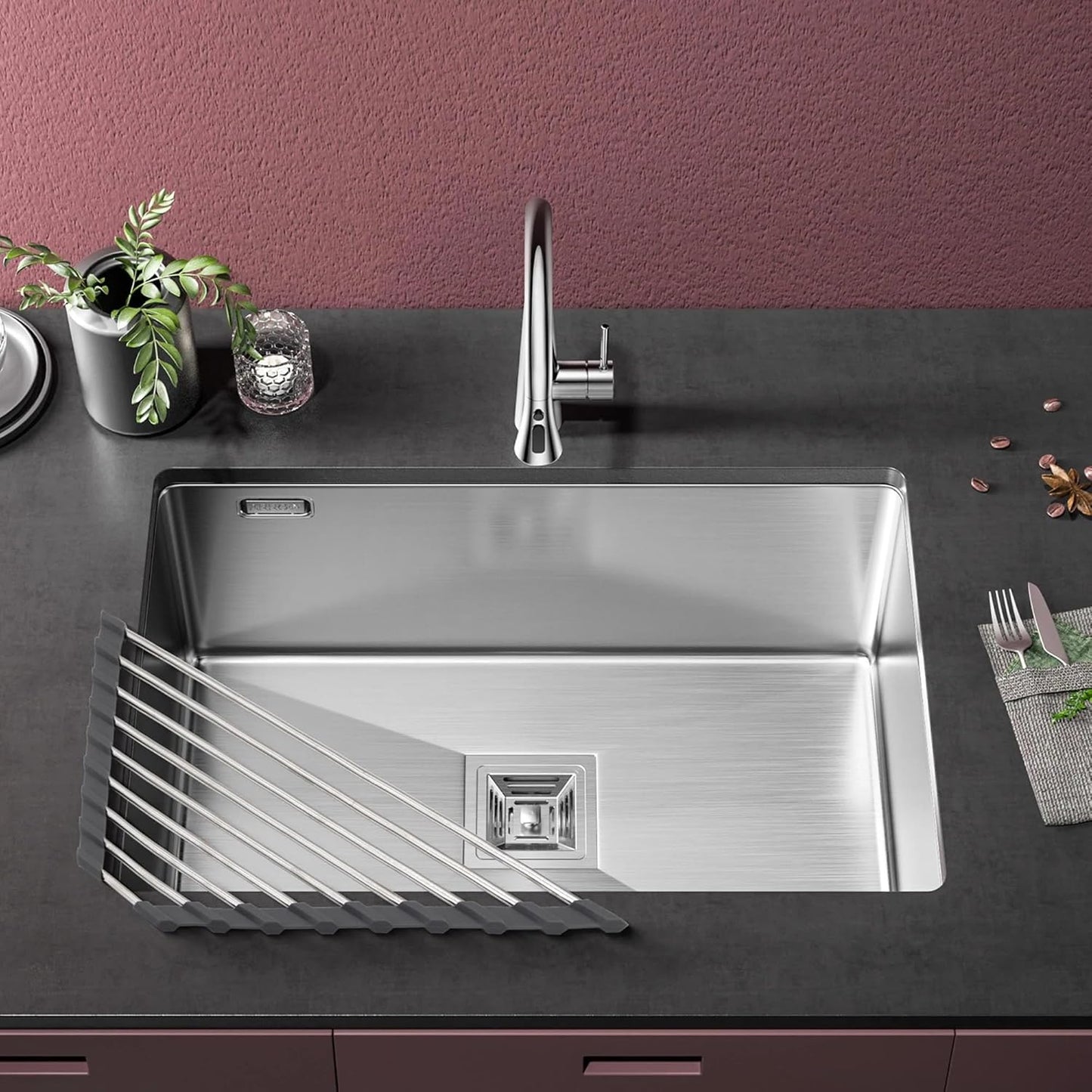 Dowell Over The Sink Roll Up Triangle Dish Drying Rack, 304 Stainless Steel, 9 Tubes, Dishwasher Safe, Food Safe, Heat Resistant, Foldable, Space-Saving, Sturdy, Multi-Purpose Sink Organizer