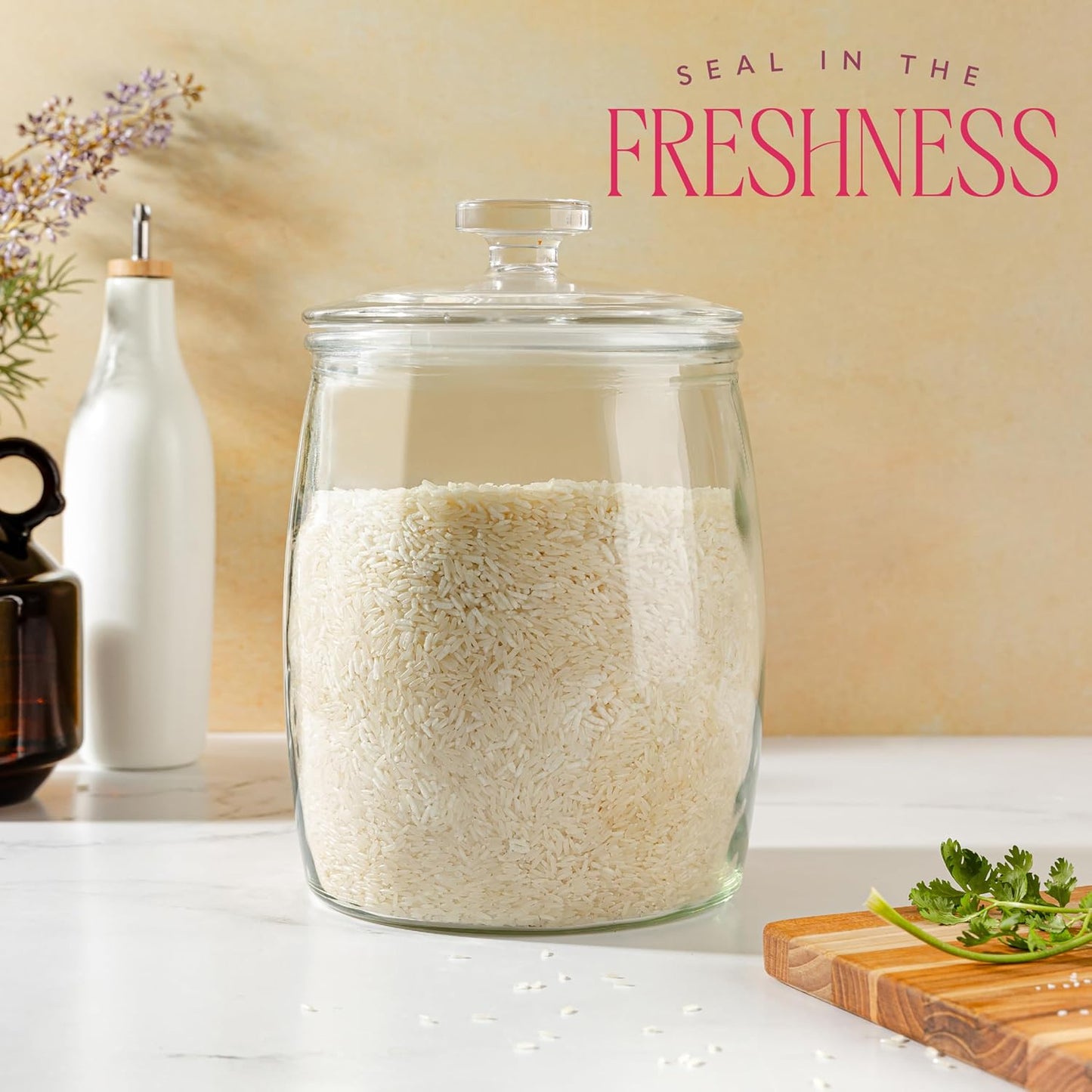 kitchentoolz 1 Gallon Glass Cookie Jar with Lid – Set of 2 Large Glass Jars with Lids for Cookies, Candy, Flour, Sugar, Pet Treats – Clear Glass Canisters for Food Storage - Pack of 2