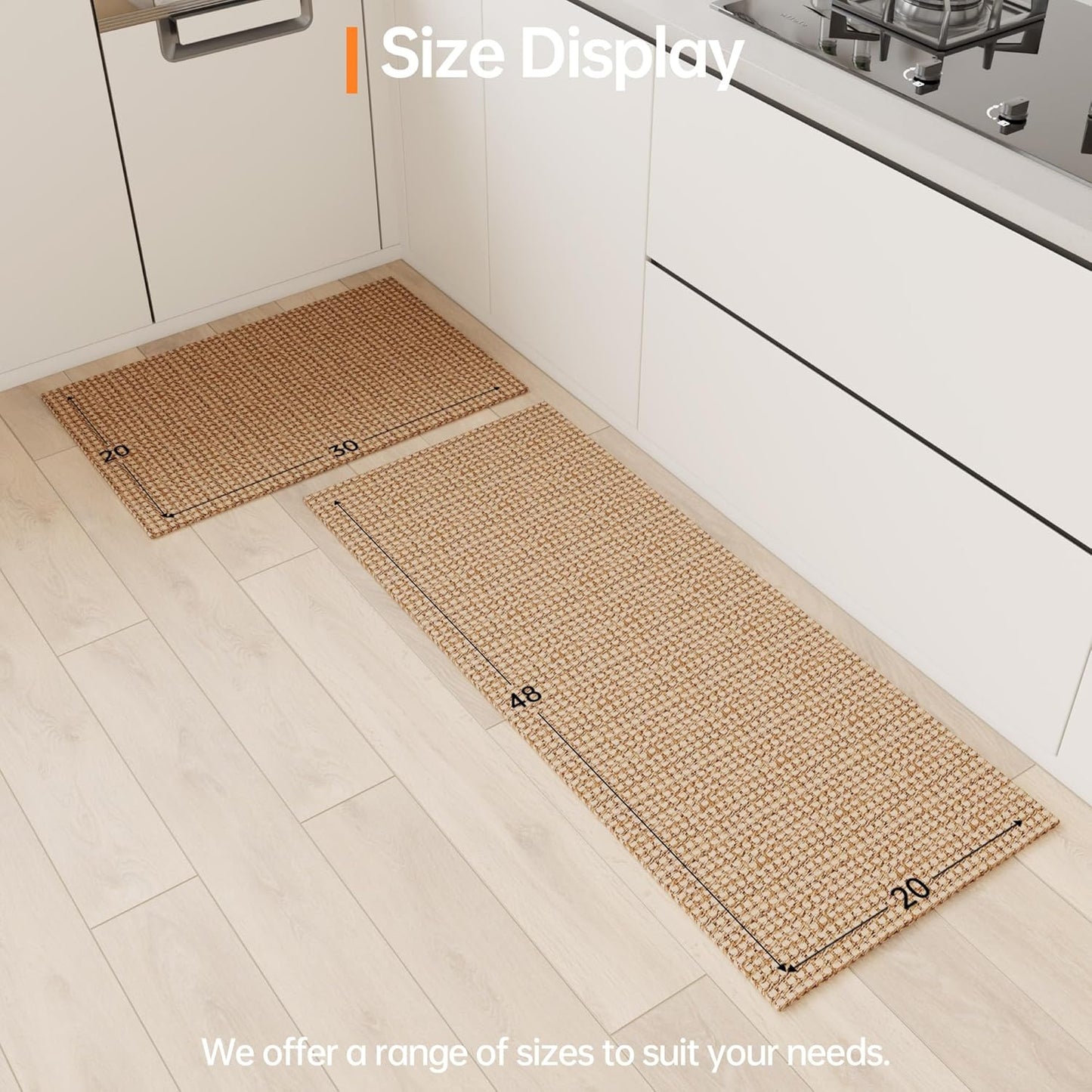 Kitchen Rugs and Mats Non Skid Washable [2PCS] (20" x 30"+ 20" x 48"), Absorbent Kitchen Floor Mats, Boho Cotton Kitchen Runner Rugs Comfort Standing Mat for Sink Hallway Laundry