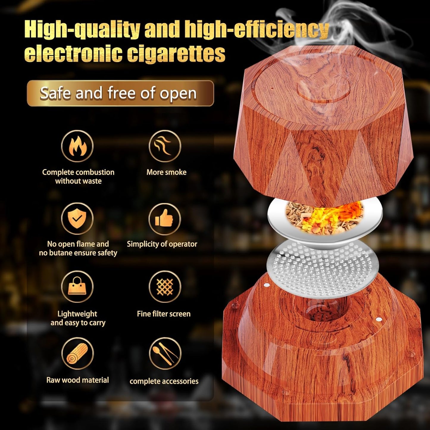 Electric Whiskey Smoker Kit with 4 Wood Chips,2 Whisky Stones,Cocktail Smoker Kit Built-in Lighter, No Butane Needed,Old Fashioned Drink Smoker Kit, Bourbon Whiskey Gifts for Men,Dad,Husband