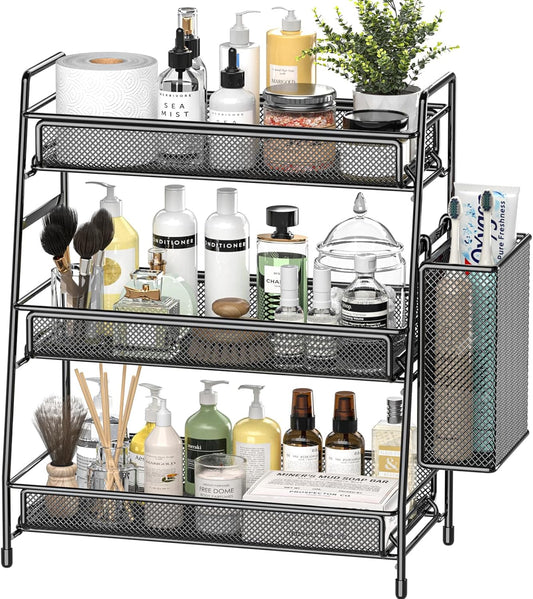 EKNITEY Bathroom Countertop Organizer Shelf - 3 Tier Counter Spice Rack Metal Makeup Rack Small Coffee Station Organizer for Sink/Bedroom/Living room/Kitchen/Office