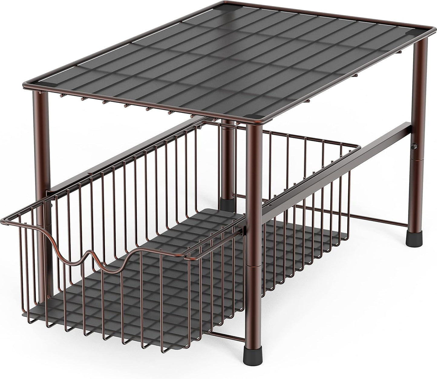 Deco Brothers Stackable Under Sink Organizer with Sliding Basket, Bronze