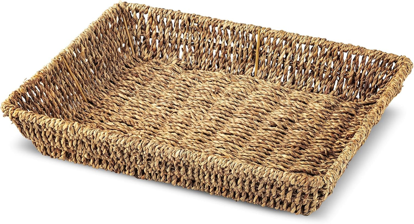 Seagrass Natural Woven Basket 13" X 9.5" X 2" Shelf Basket, Gift Basket, Towel Basket, Many Uses Around The Home