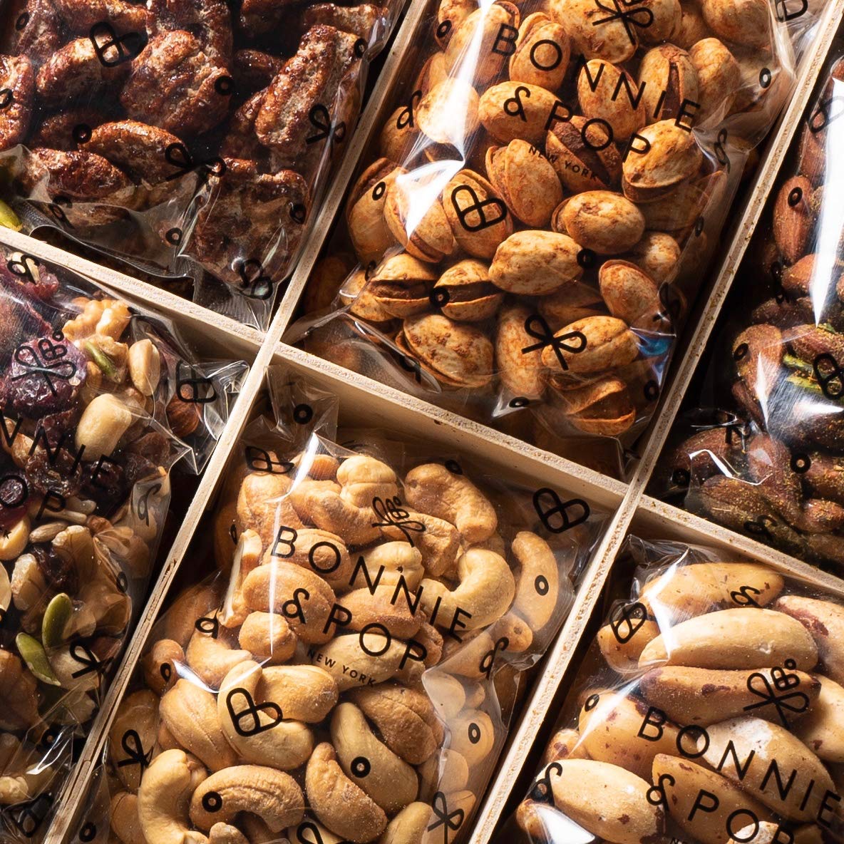 BONNIE AND POP - Nut Gift Basket | Healthy Gift of Assorted Nuts in Reusable Wood Crate | Large Variety Tray with Unique Flavors | Parties, Holidays, Birthday, Sympathy, Office, Thank You, Him, Her | Bonnie & Pop