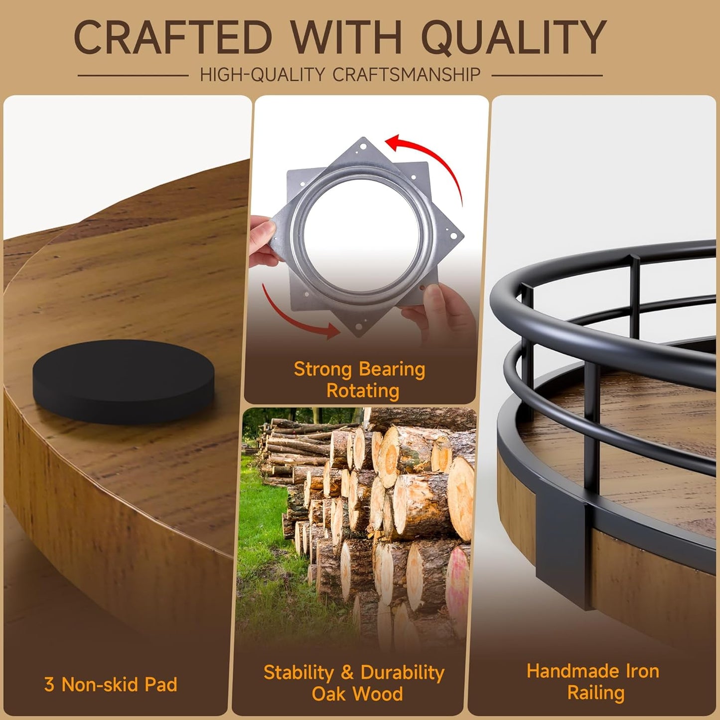 Farmhouse Oak 18" Lazy Susan Turntable Organizer for Cabinet, Round Wooden Lazy Susan Organization and Storage for Dining Table, Pantry, Kitchen, Countertop, Cupboard,Home Decor, Walnut Wood (18")