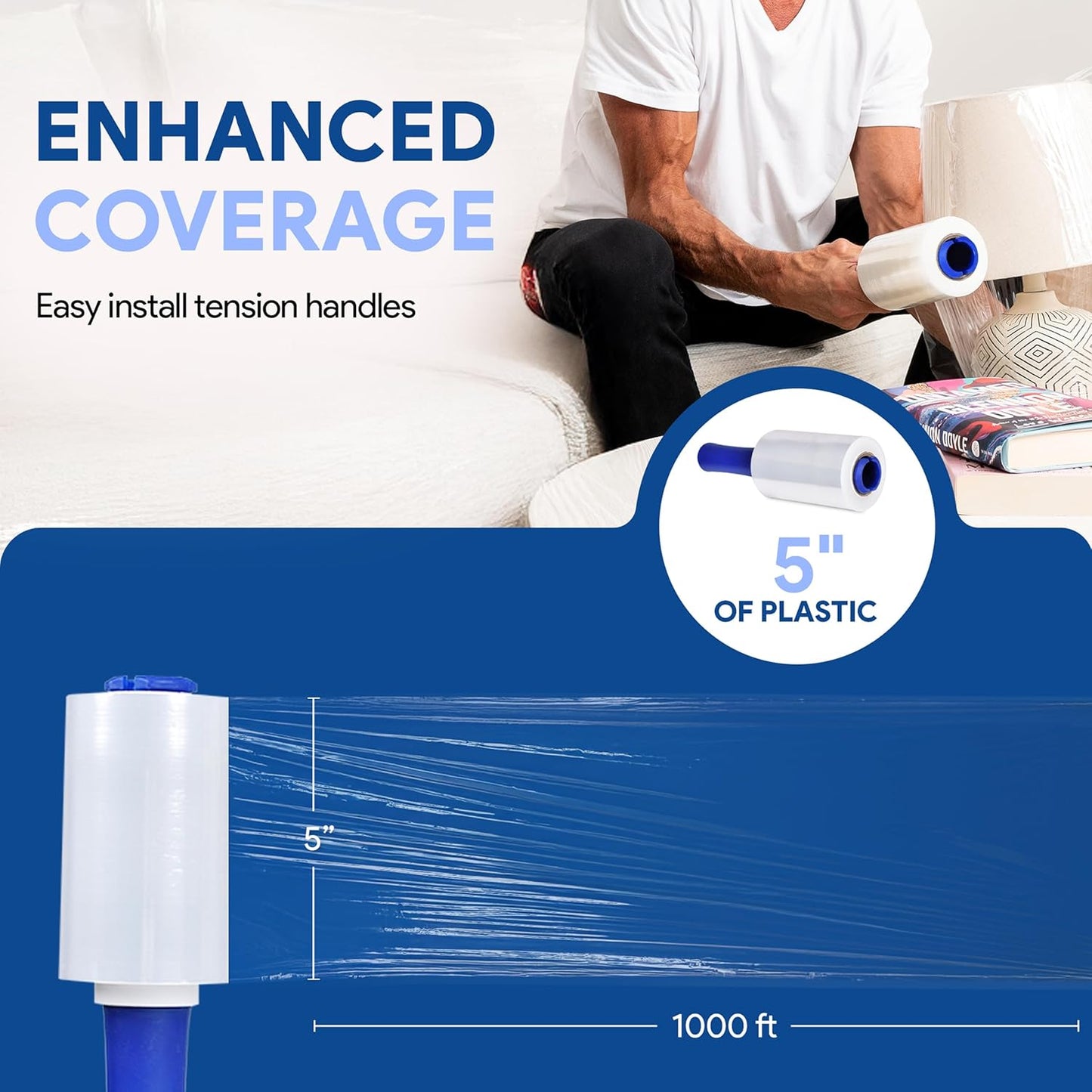 International Plastics Co. 5" Plastic Stretch Film Wrap with Rotating Handle 1000 feet 500% Stretch Ability