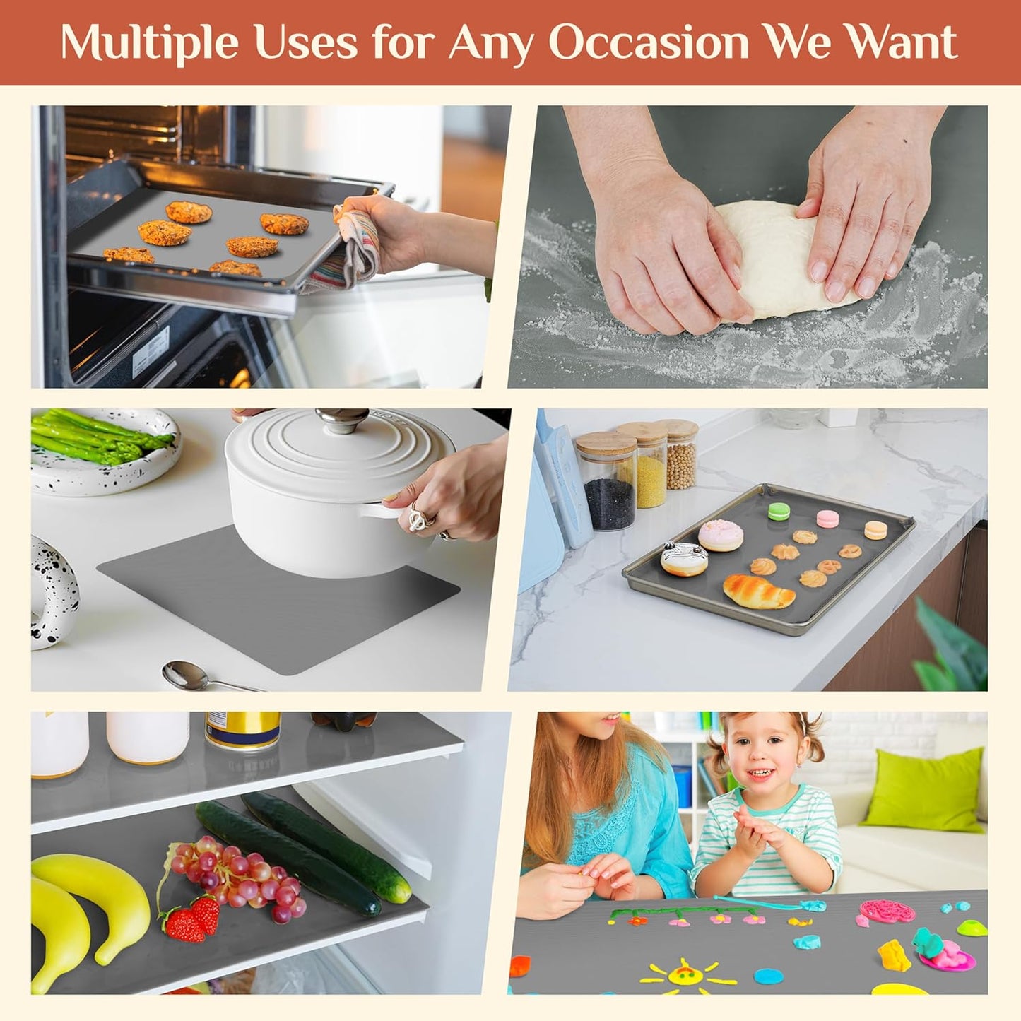 Silicone Baking Mat, 20 IN x 6 FT Free Cutting Baking Sheet,Non-Stick Reusable Dough & Pastry Mat,Non-Slip Silicone Mat Roll for Air Fryer Liner,Freeze Dryer,Oven Baking Pan,Kitchen Counter