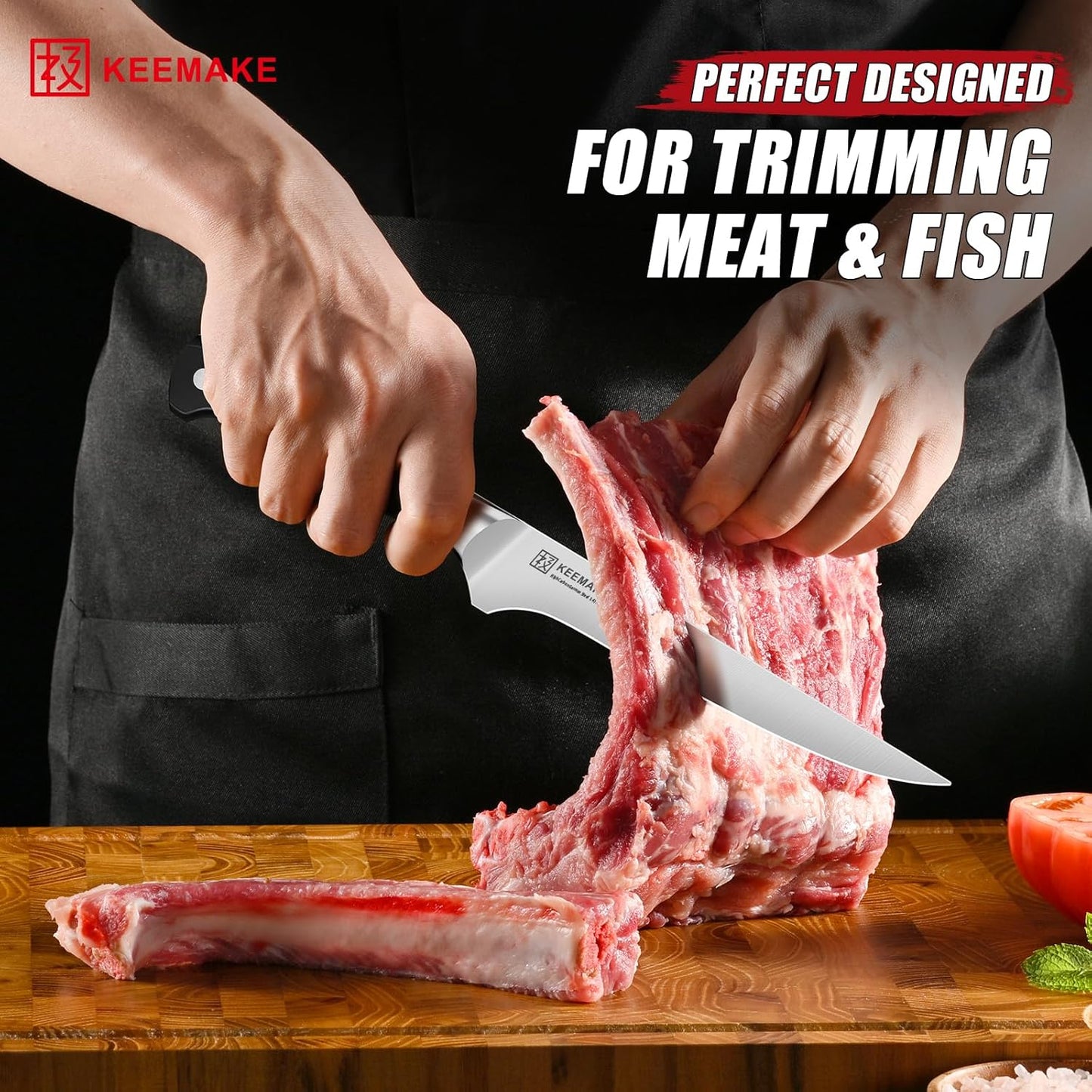 KEEMAKE BBQ Carving Knife Set, Brisket Knife and Boning Knife for Meat Cutting, High Carbon Stainless Steel Sharp Knives Set for Kitchen, Carving Knives for Roast Meat Ham Turkey