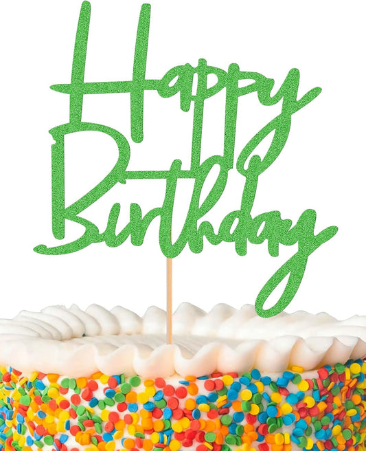 Happy Birthday Cake Topper - Glitter Green Birthday Cake Top Decorations (Green)