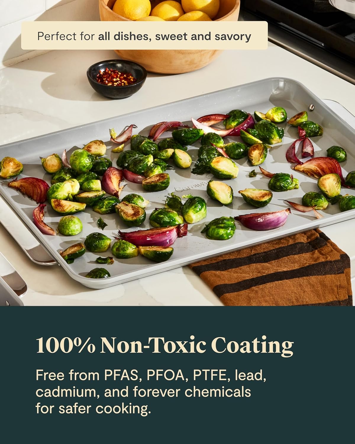 Caraway Non-Stick Ceramic Baking Sheet - Naturally Slick Ceramic Coating - Non-Toxic, PTFE & PFOA Free - Perfect for Baking, Roasting, and More - Large (18" x 13") - Gray