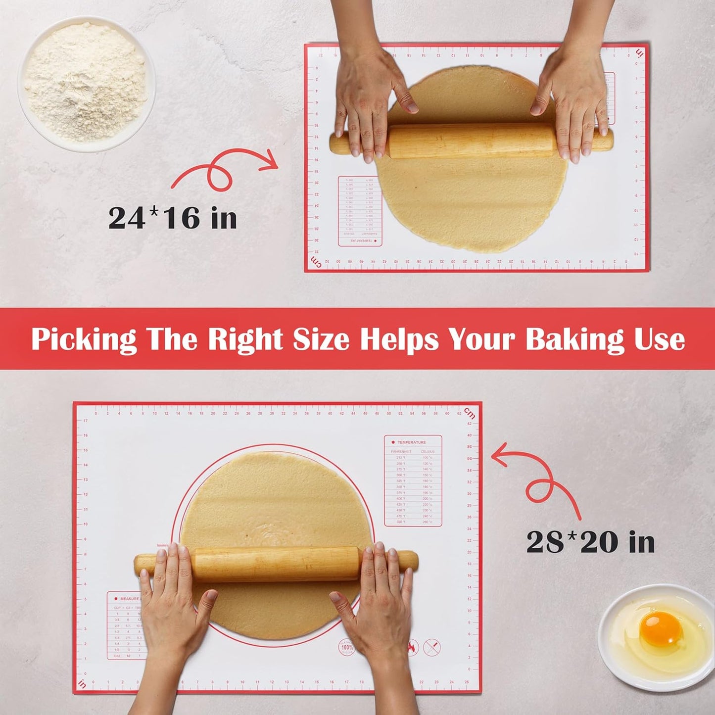 BlueBark 2 PCS - 24"L x 24"W Non-stick Silicone Baking Mat for Pastry & Dough, Sourdough Bread Making Tools, Kitchen Counter, Cooking Enthusiasts