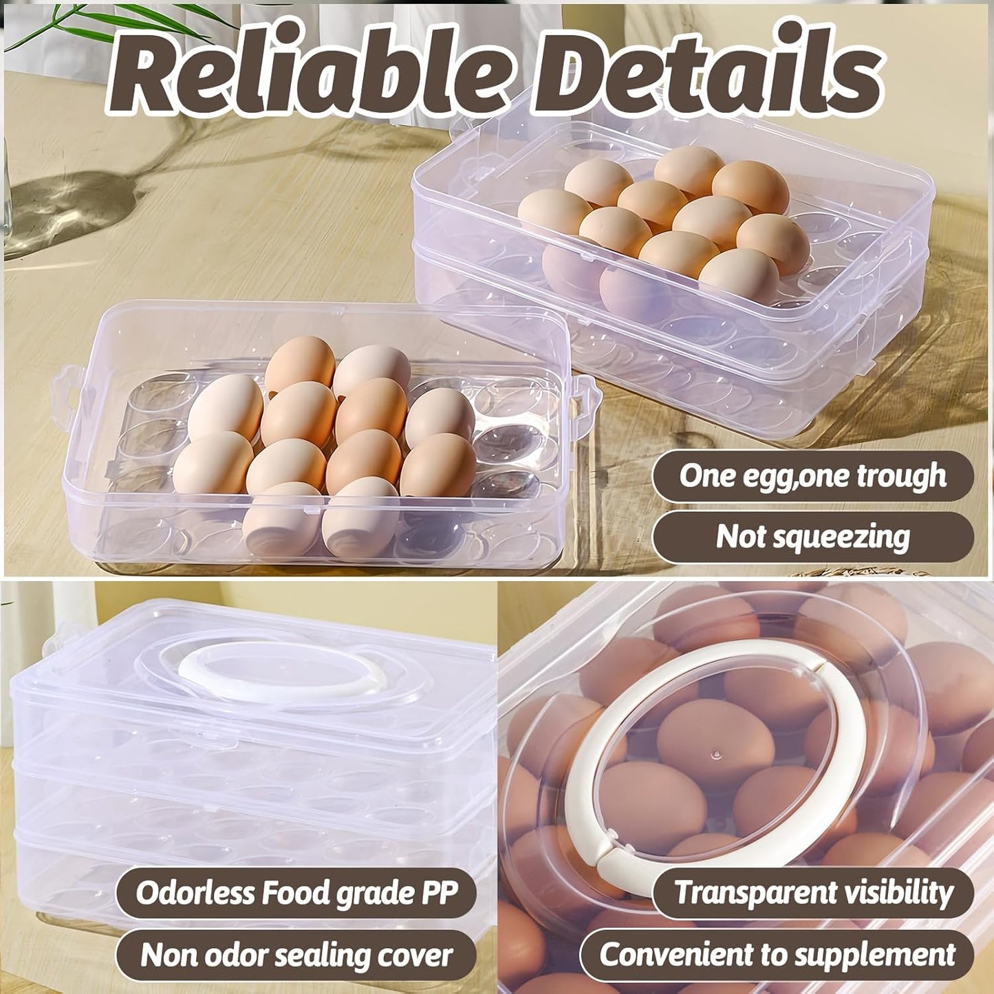 Egg Holder for 72 Eggs,3-Layer Plastic Egg Container,Deviled Egg Tray with Handle Lid,Devil Egg Holder for Refrigerator,Kitchen,Easter Party,Keep Fresh